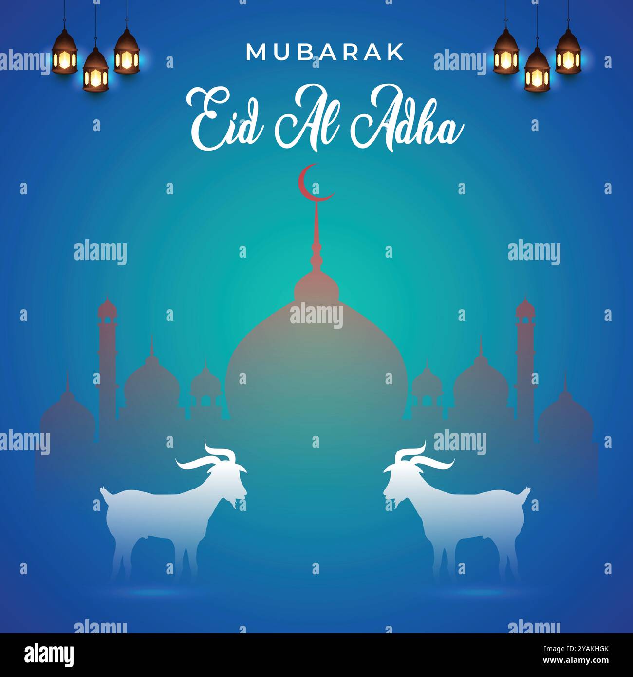 Eid ul Adha bannière conception unique avec mosquée, Bakra Eid Mosquée, chèvre, vecteur Illustration de Vecteur