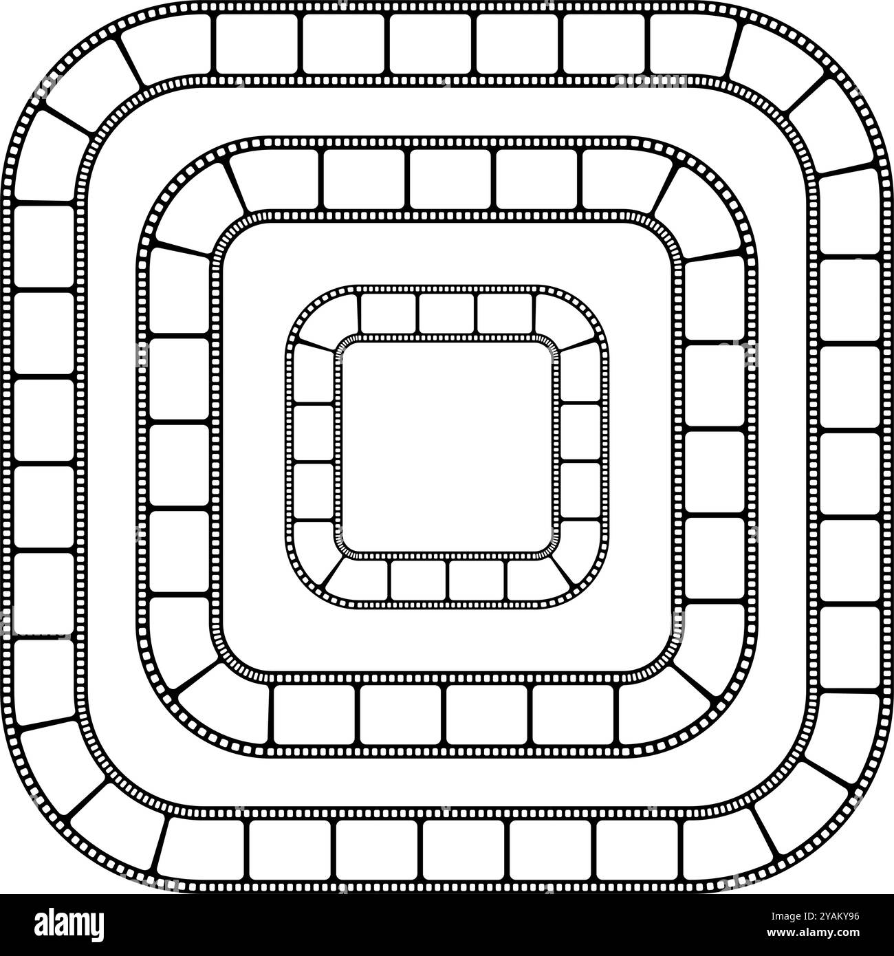 Différentes images avec des bandes de film comme bordure. Bandes pour appareil photo ou vidéo de forme carrée. Mises en page de storyboard. Modèles de collage de photographies. Illustration graphique vectorielle. Illustration de Vecteur