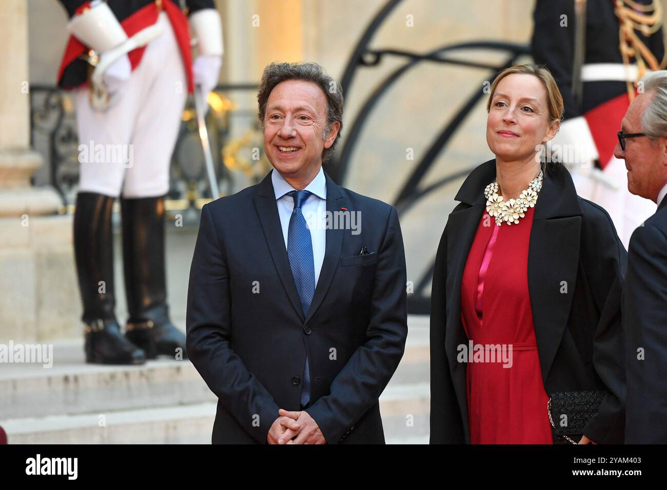 France. 14 octobre 2024. Stéphane Bern, Adélaïde de Clermont Tonnerre - le Président Emmanuel Macron reçoit la visite d'Etat de leurs Majestés le Roi et la Reine des Belges au Palais de l'Elysée à Paris, France. (Photo de Lionel Urman/Sipa USA) crédit : Sipa USA/Alamy Live News Banque D'Images