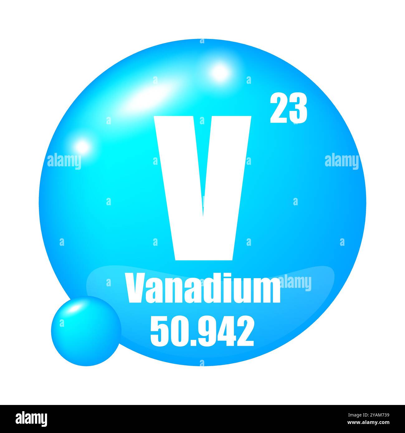 Icône d'élément vanadium. V symbole atomique. Numéro atomique 23. Masse atomique 50.942. Illustration de Vecteur