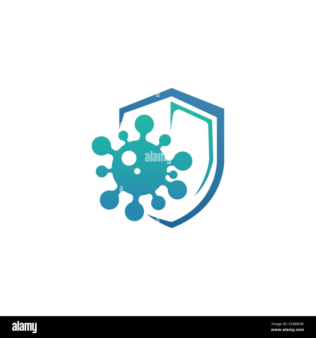 Image vectorielle de logo anti-virus Shield. Virus et bouclier, protection antibactérienne, conception de logo de médicament antiviral. Icône de protection antibactérienne, bouclier et Illustration de Vecteur