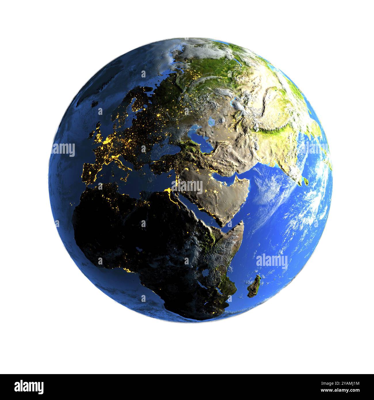 Métaphore exagérée du jour et de la nuit sur le globe Banque D'Images Métaphore exagérée du jour et de la nuit sur le globe Banque D'Images