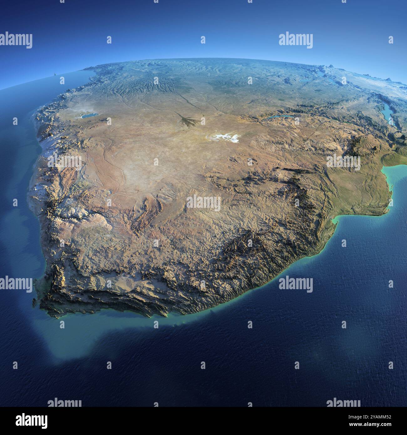 Planète Terre très détaillée dans la matinée. Un relief précis exagéré illuminait le soleil du matin. Terre détaillée. Afrique du Sud. Les éléments de cette image fournissent Banque D'Images