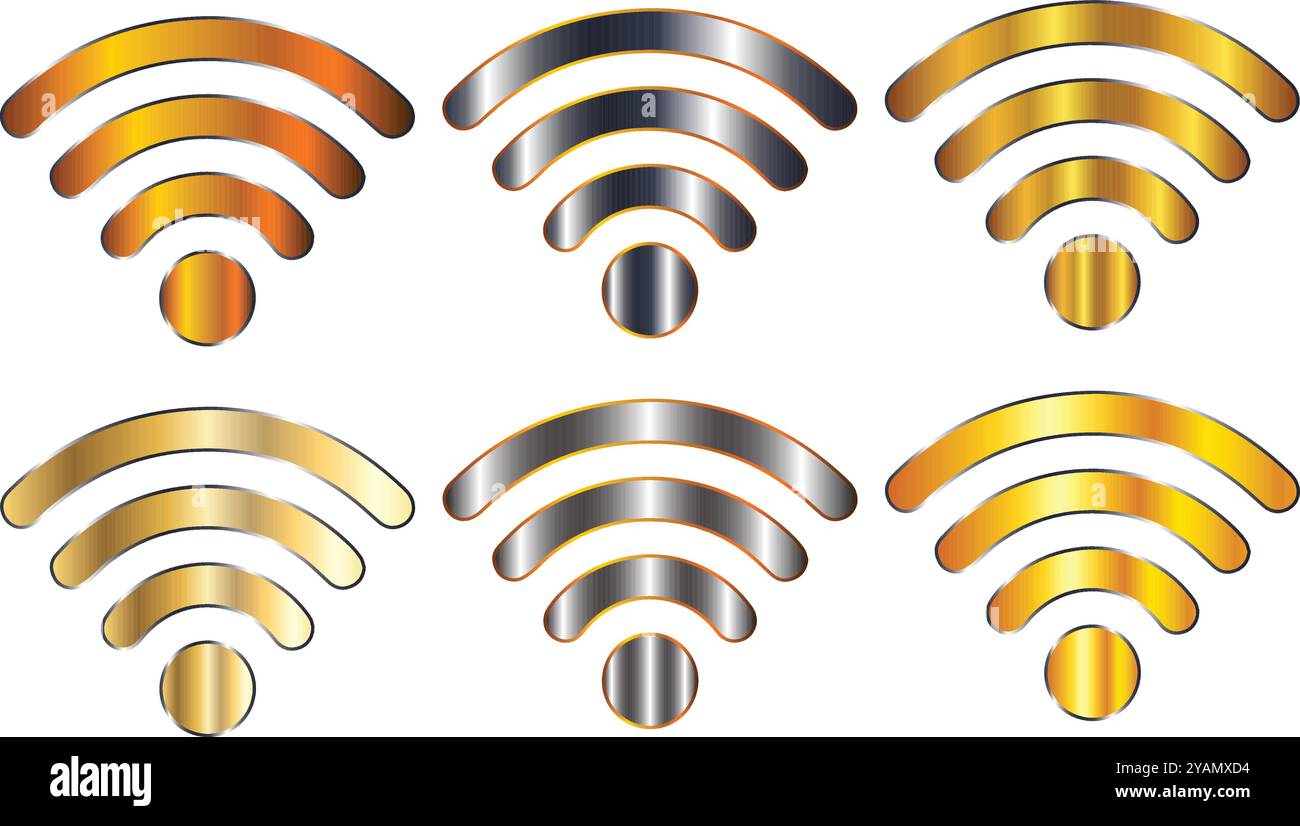 Logos d'icône wifi de luxe avec couleur dorée et argentée isolés sur fond blanc transparent Illustration de Vecteur