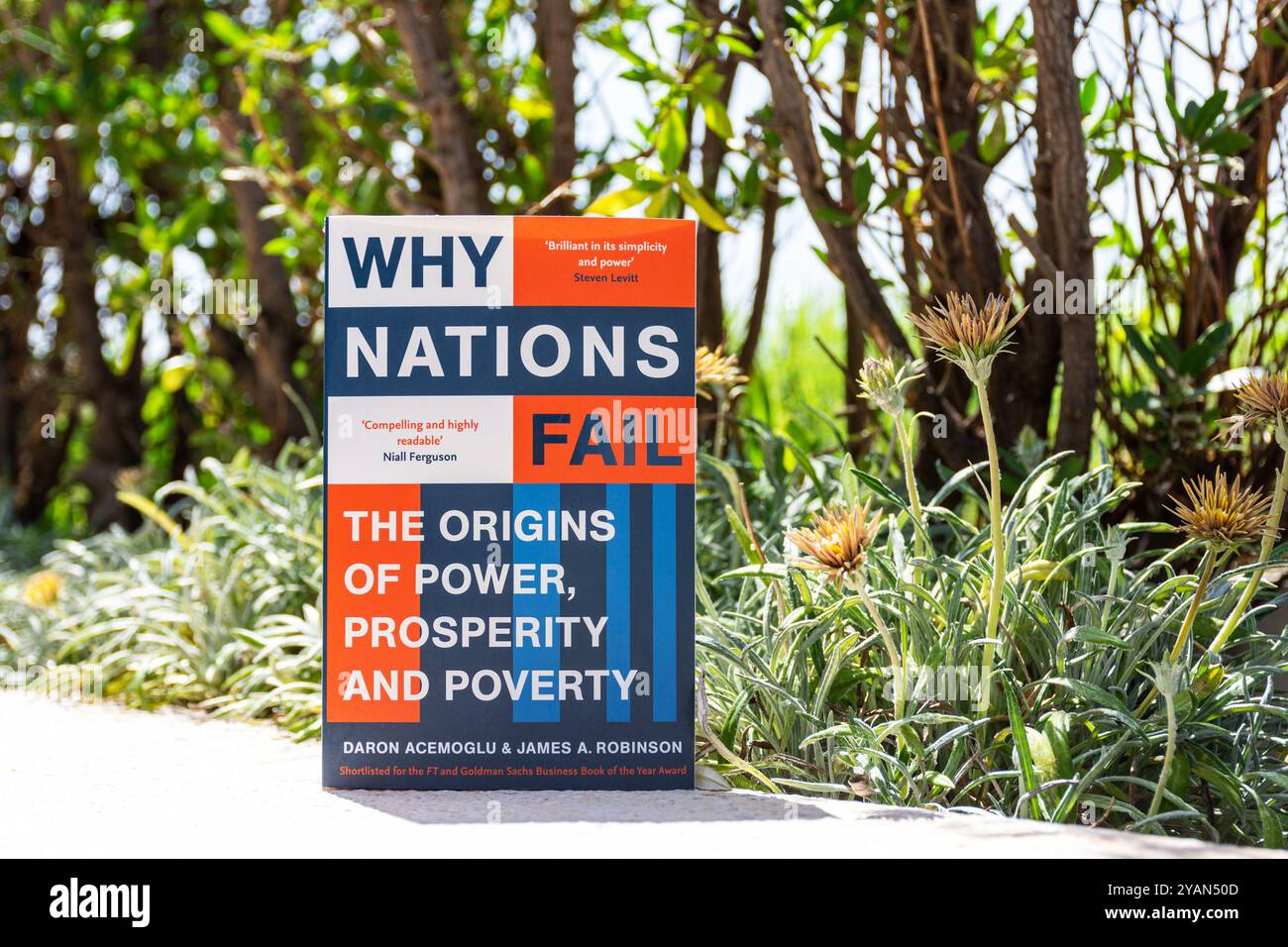 Gros plan Daron Acemoglu et James A. Robinson's Why Nations Fail livre in the Garden. Banque D'Images