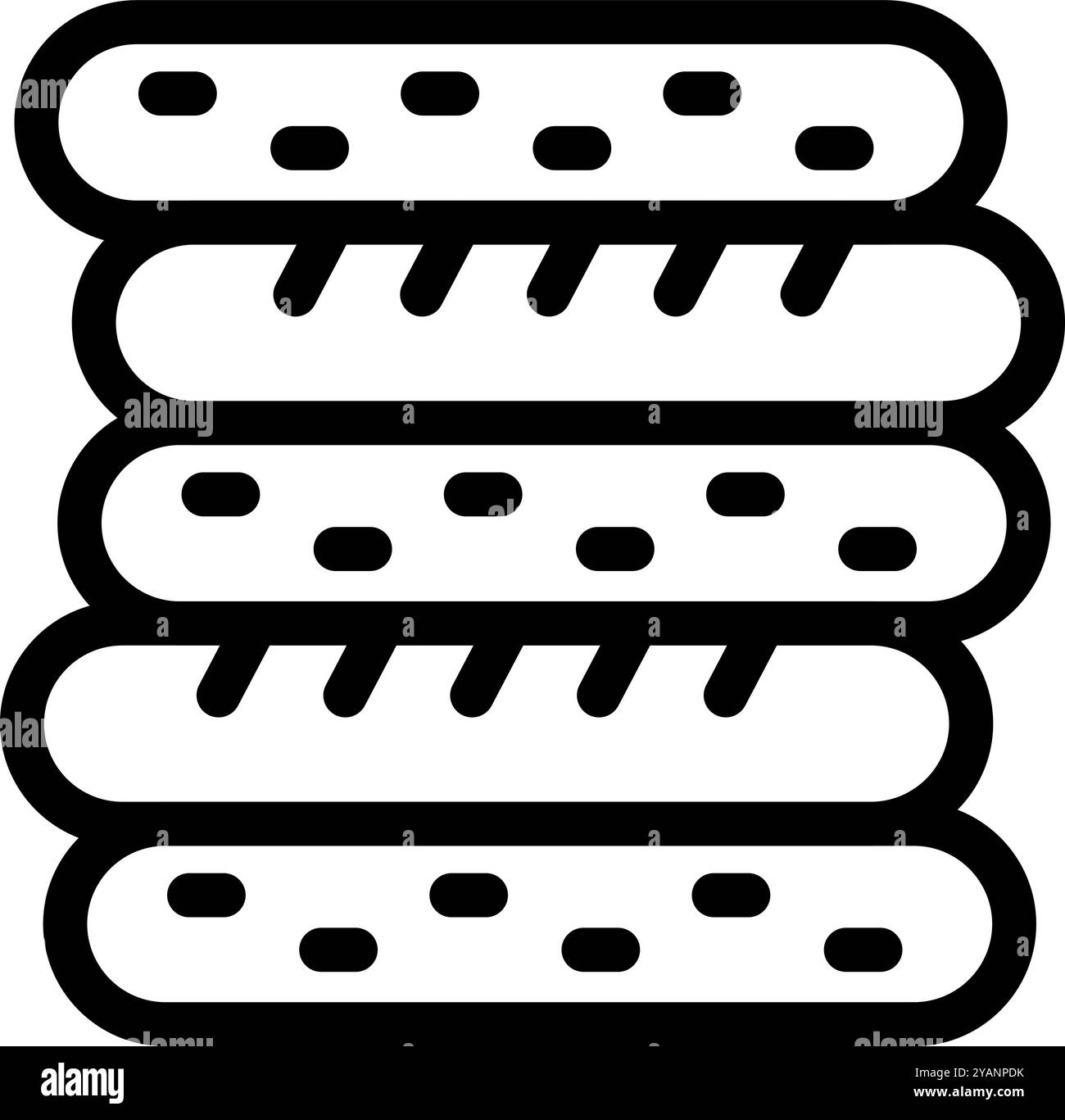 Icône vectorielle noir et blanc simple d'une pile de pains, certains avec des graines de sésame sur le dessus Illustration de Vecteur