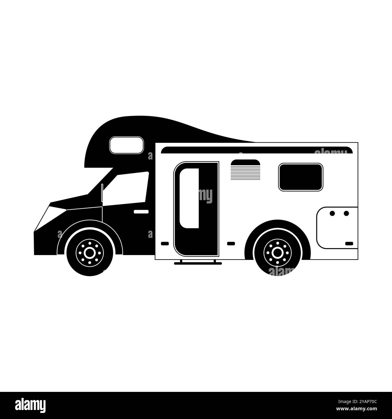 camping-car isolé sur fond blanc, style monochrome, illustration vectorielle d'équipement de camping Illustration de Vecteur