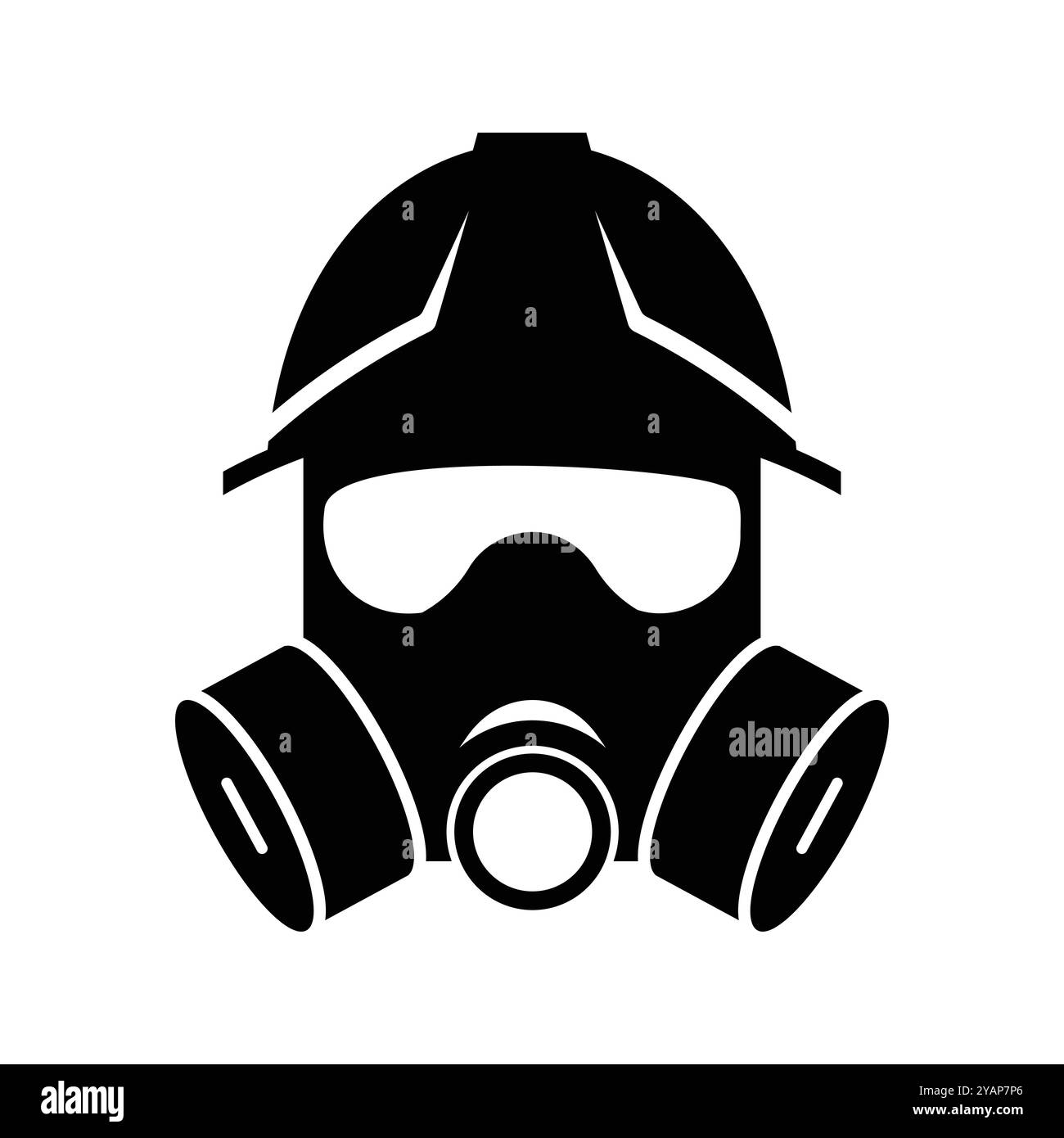 Silhouette noire d'un casque de sécurité avec un masque à gaz, symbolisant la protection dans les environnements dangereux. Idéal pour les thèmes de sécurité industrielle et les lauréats Illustration de Vecteur