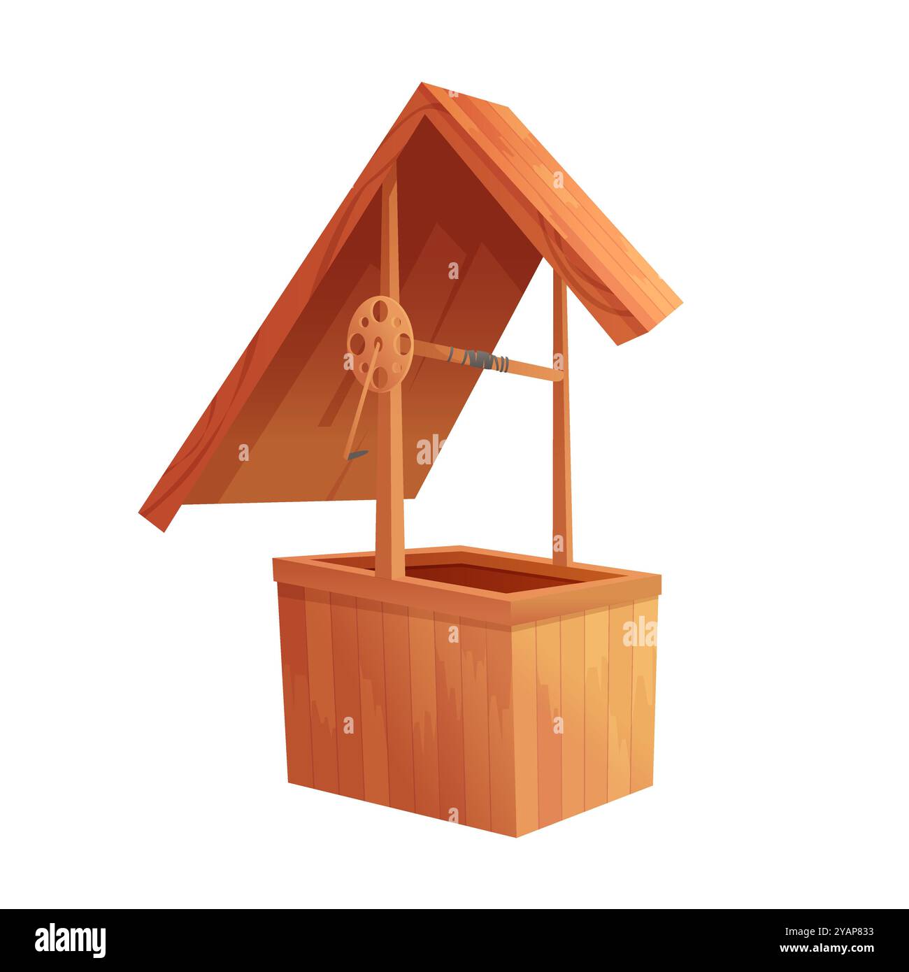 Vieux puits d'eau traditionnel en bois, structure avec toit et illustration vectorielle de seau Illustration de Vecteur