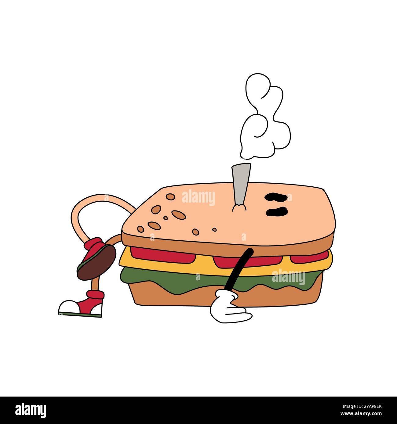 Groovy drôle psychédélique mensonger caractère sandwich fumant illustration vectorielle de cigarette Illustration de Vecteur