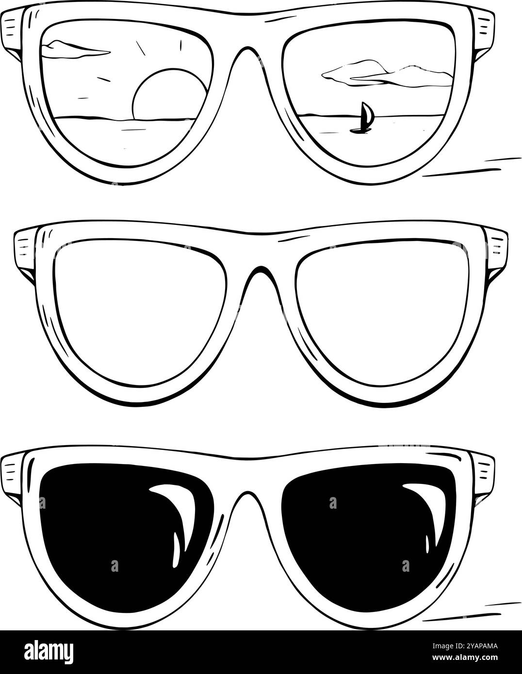 Lunettes de soleil chics et élégantes offrant des vues panoramiques époustouflantes capturées dans leurs verres Illustration de Vecteur