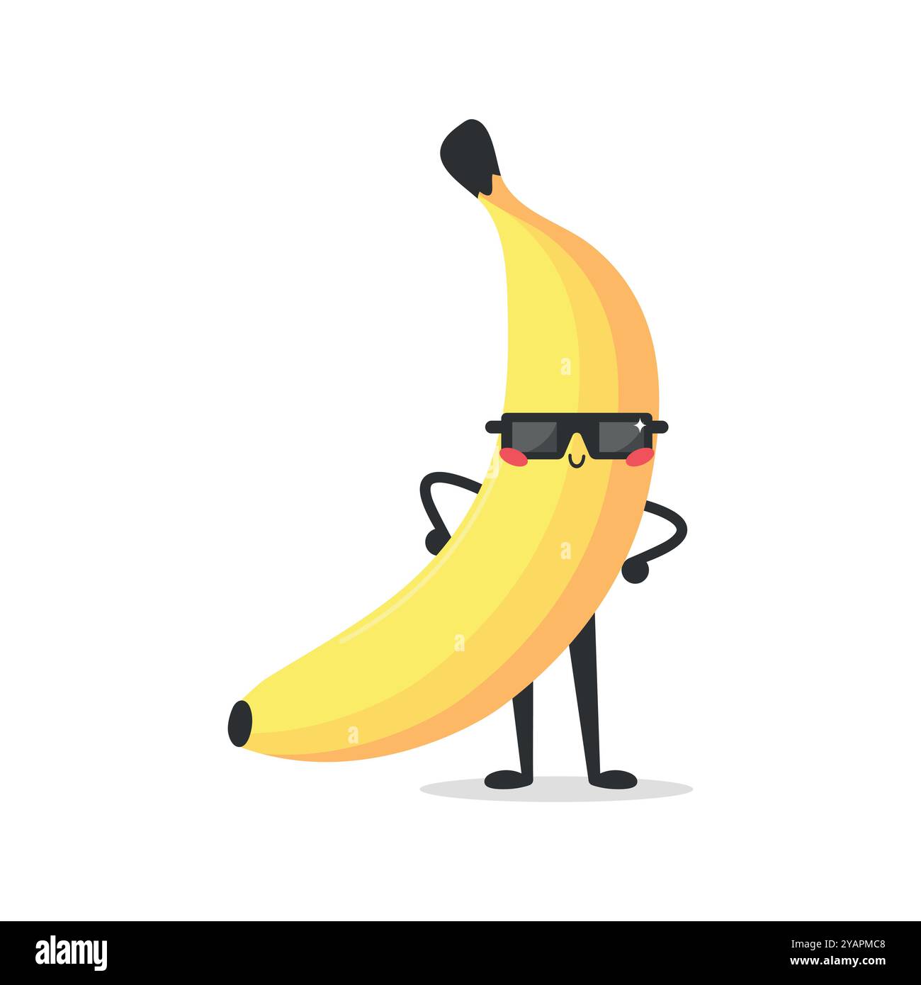 Personnage de banane de dessin animé mignon portant des lunettes de soleil. Mascotte de fruits de banane. Illustration vectorielle Illustration de Vecteur