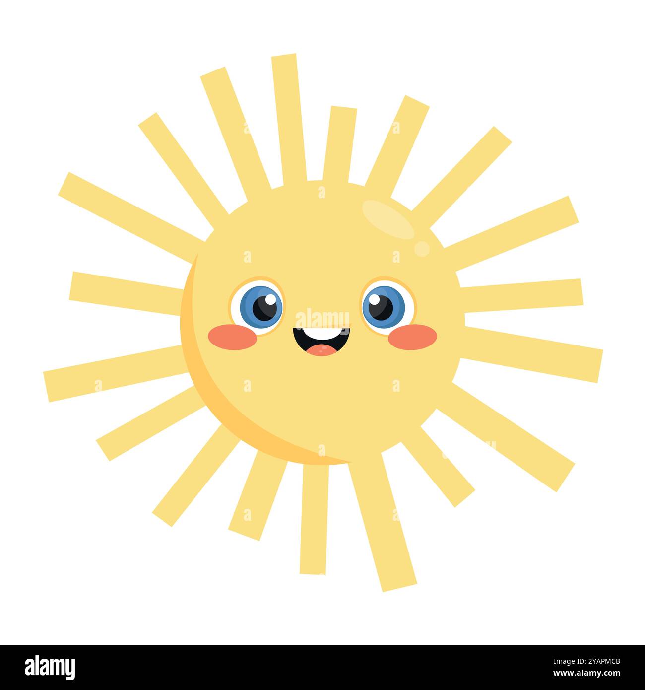 Personnage de soleil de dessin animé mignon souriant. Mascotte solaire dans un style enfantin isolé sur fond blanc. Illustration vectorielle Illustration de Vecteur