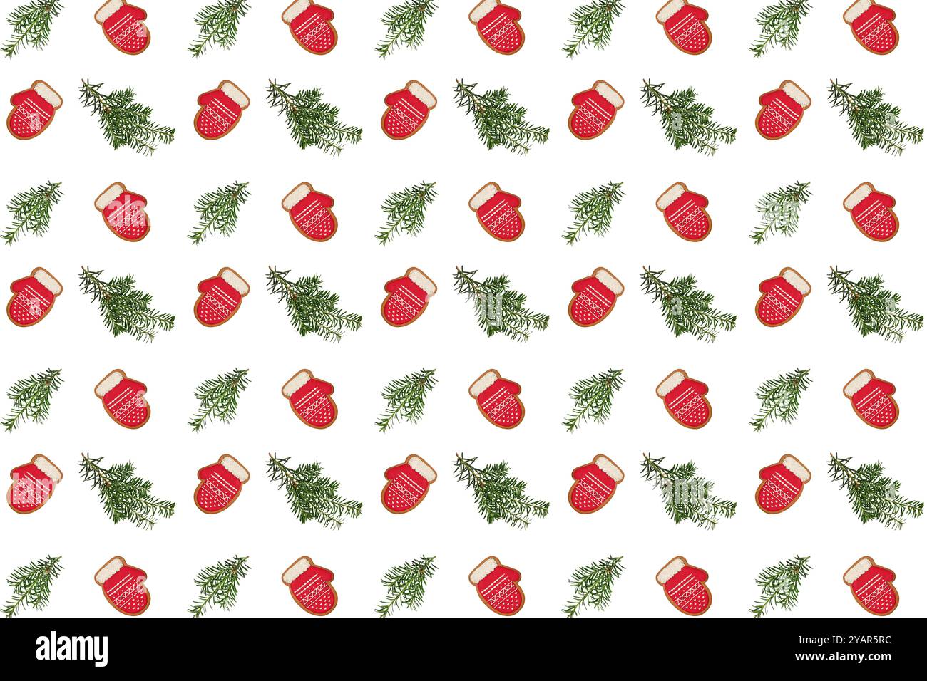 Fond de Noël festif. Biscuits en pain d'épice et branches d'if vert, fond blanc. Banque D'Images