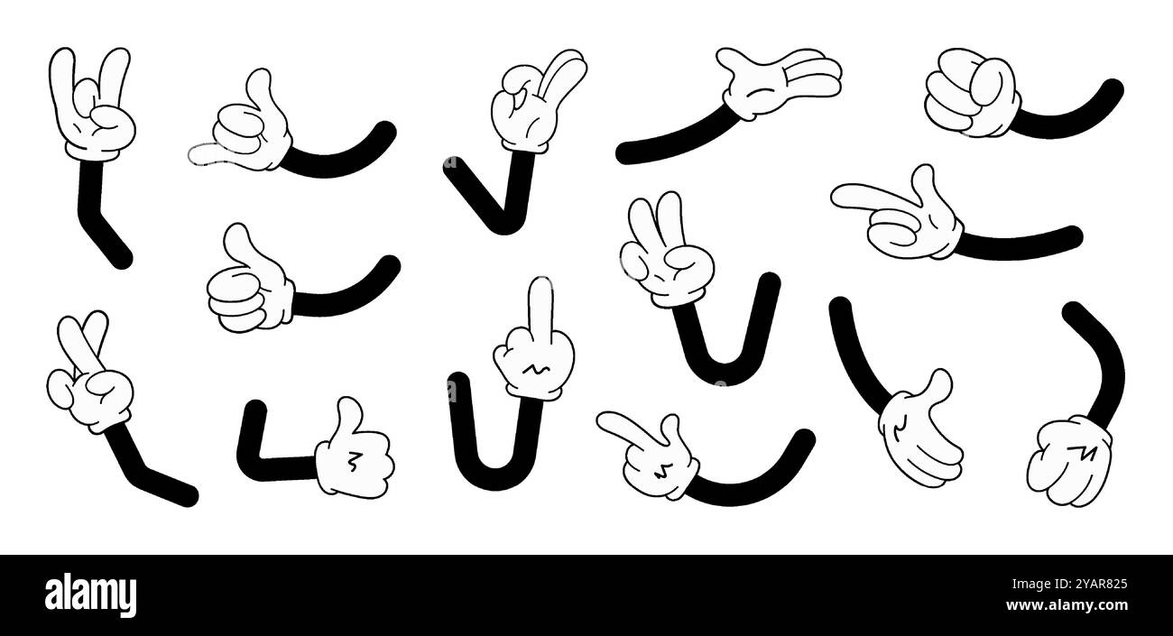 Mains de dessin animé avec quatre doigts, style classique des années 30, dessins animés et bandes dessinées Illustration de Vecteur