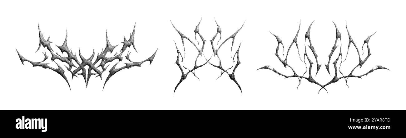 Un ensemble néo-tribal moderne dans un style demi-ton 3D. Collection graphique de tatouage gothique Illustration de Vecteur