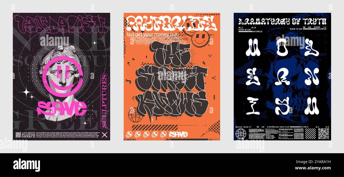 Affiches Street art avec lettrage y2k et graffiti, tags, art urbain Illustration de Vecteur
