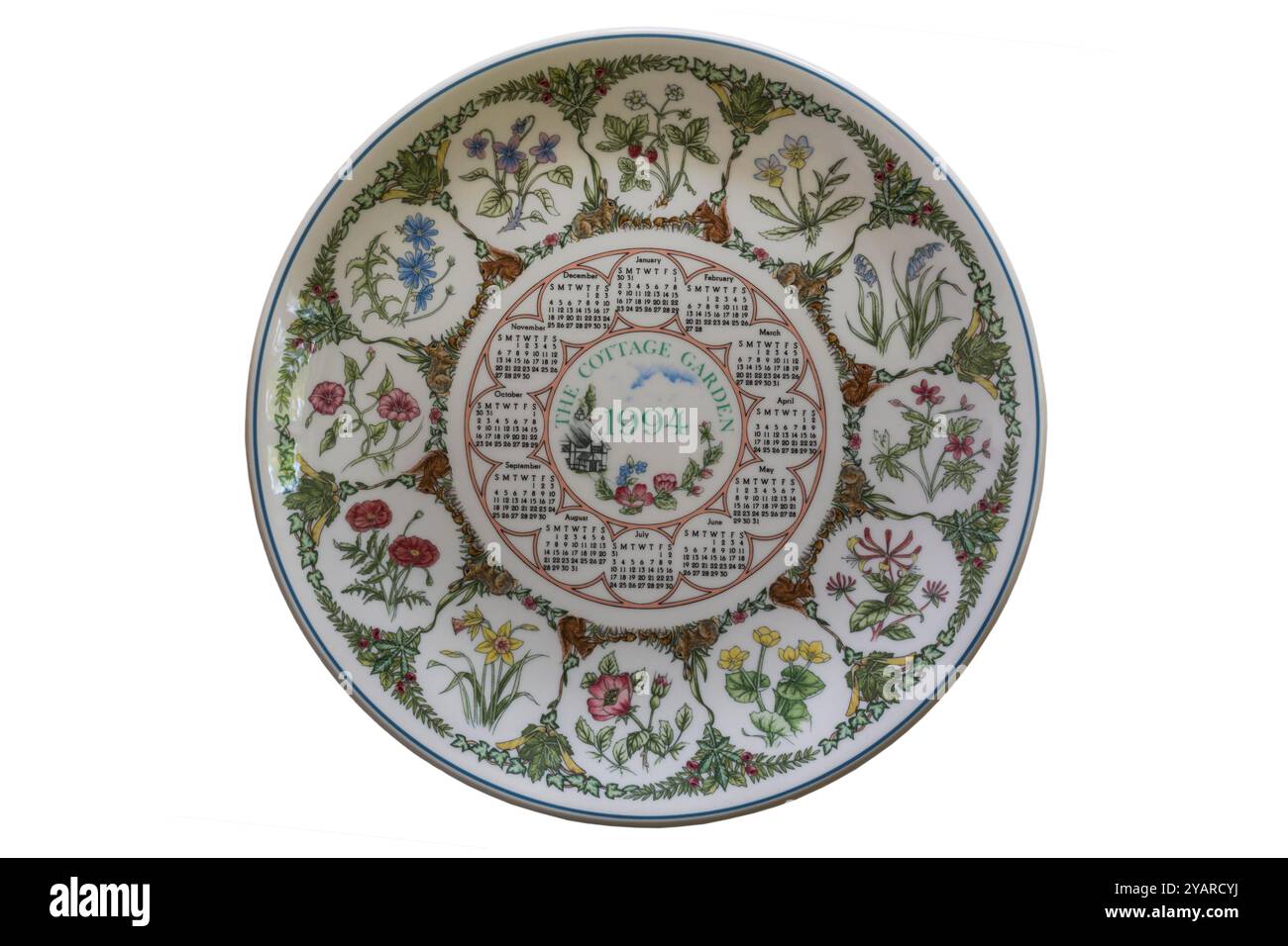 Le Cottage Garden 1994 plaque Wedgwood isolé sur fond blanc - fabriqué en Angleterre, Wedgwood of Etruria & Barlaston Banque D'Images