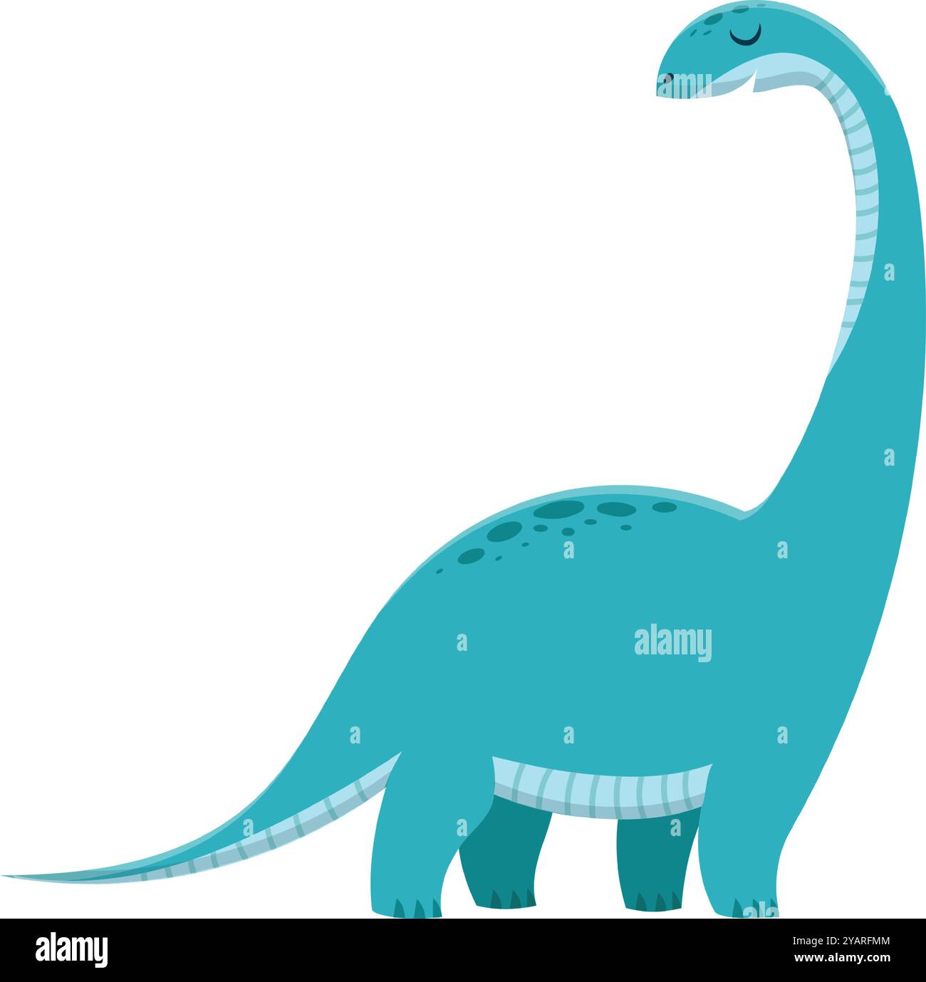 Illustration de bande dessinée d'un dinosaure brachiosaure amical de la période jurassique, souriant et levant les yeux fermés Illustration de Vecteur