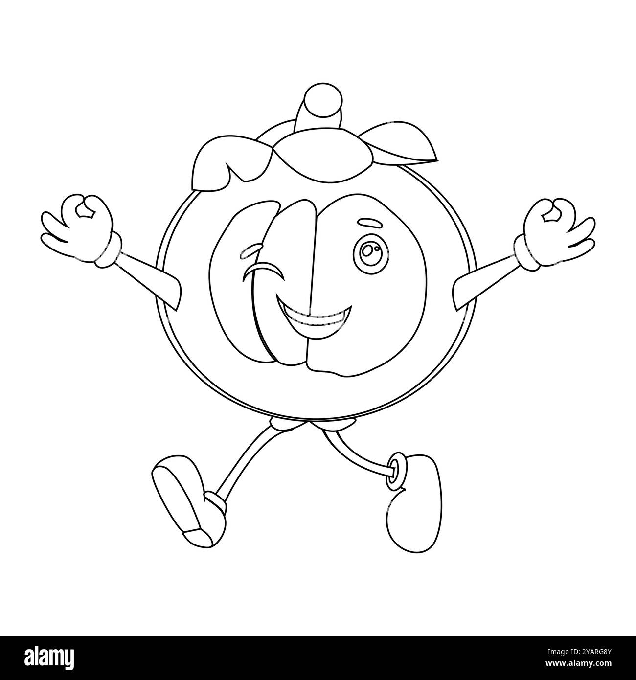 Personnage joyeux de fruit de mangoustan de bande dessinée. Mascotte est en format contour, idéal pour les livres de coloriage pour enfants, eps 10 Illustration de Vecteur