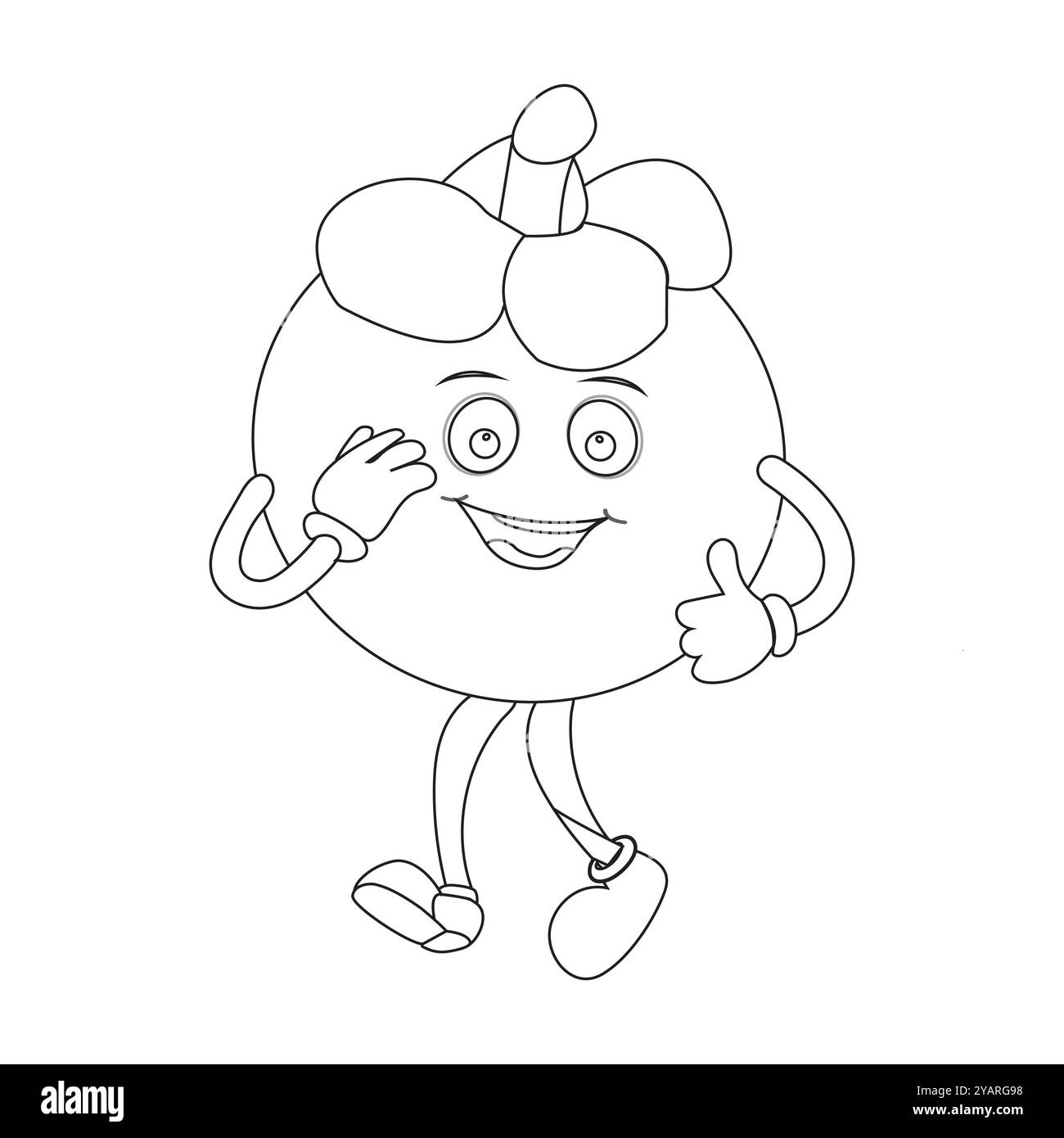 Personnage joyeux de fruit de mangoustan de bande dessinée. Mascotte est en format contour, idéal pour les livres de coloriage pour enfants, eps 10 Illustration de Vecteur