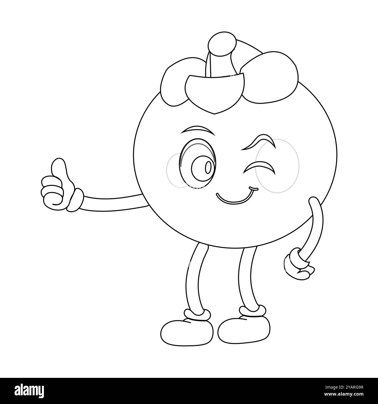 Personnage joyeux de fruit de mangoustan de bande dessinée. Mascotte est en format contour, idéal pour les livres de coloriage pour enfants, eps 10 Illustration de Vecteur