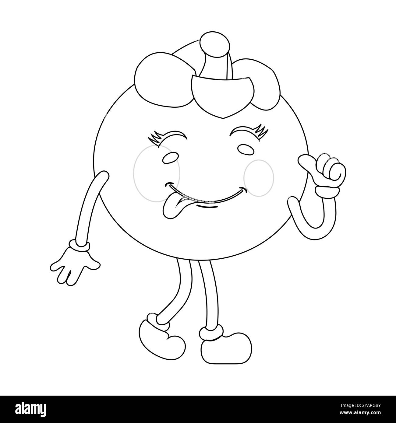Personnage joyeux de fruit de mangoustan de bande dessinée. Mascotte est en format contour, idéal pour les livres de coloriage pour enfants, eps 10 Illustration de Vecteur
