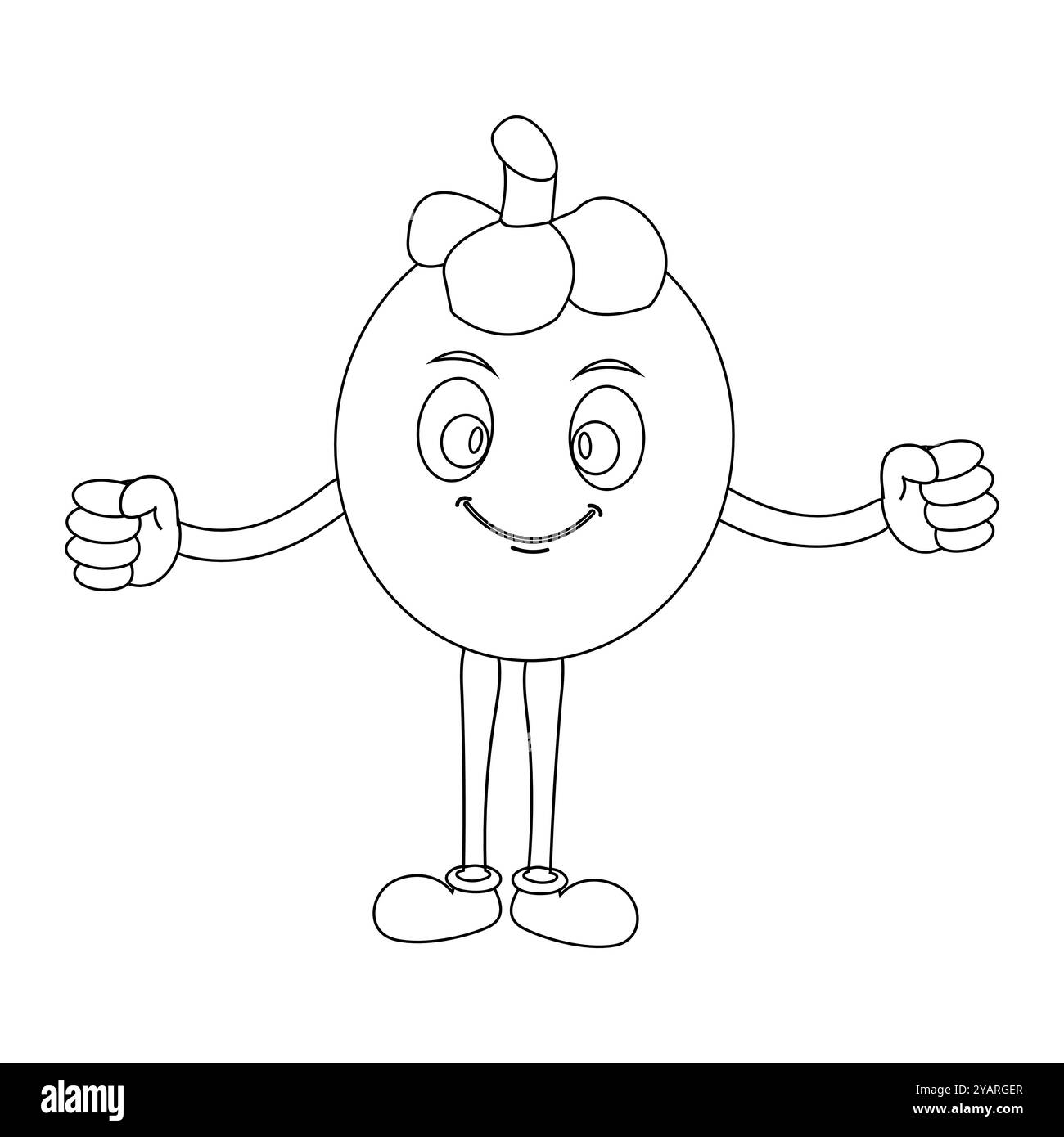 Personnage joyeux de fruit de mangoustan de bande dessinée. Mascotte est en format contour, idéal pour les livres de coloriage pour enfants, eps 10 Illustration de Vecteur
