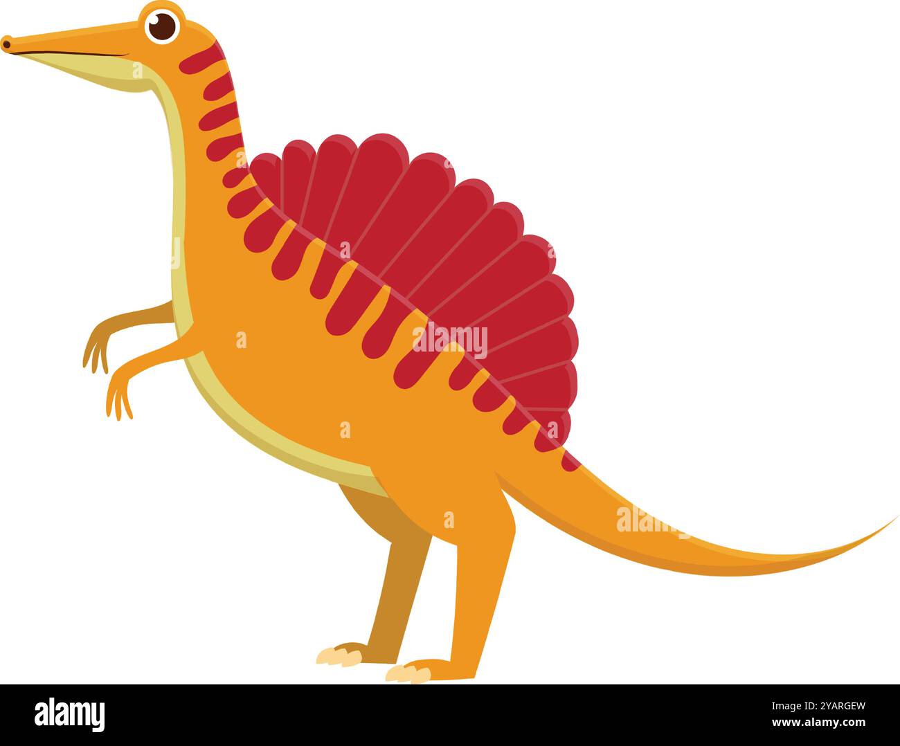 Dinosaure spinosaurus de dessin animé souriant sur deux jambes, parfait pour les projets d'enfants, avec un design vibrant et mignon qui apporte joie et rire Illustration de Vecteur