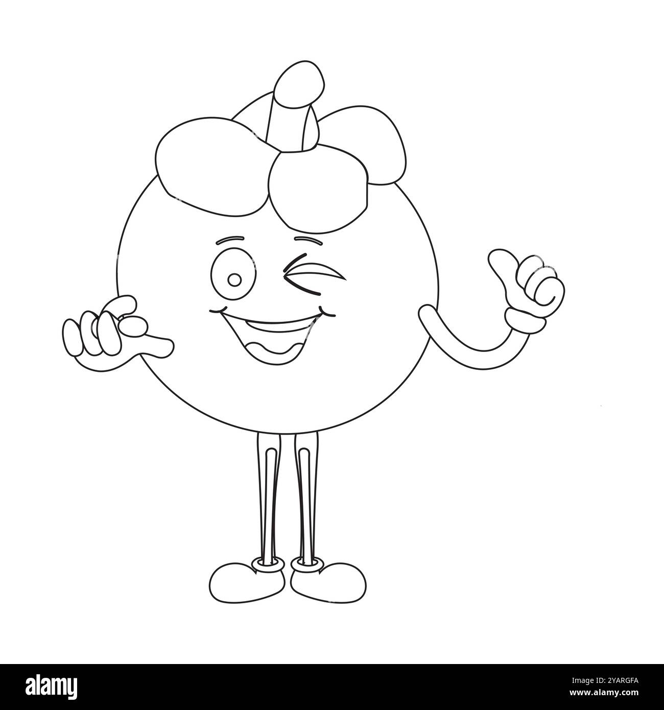 Personnage joyeux de fruit de mangoustan de bande dessinée. Mascotte est en format contour, idéal pour les livres de coloriage pour enfants, eps 10 Illustration de Vecteur