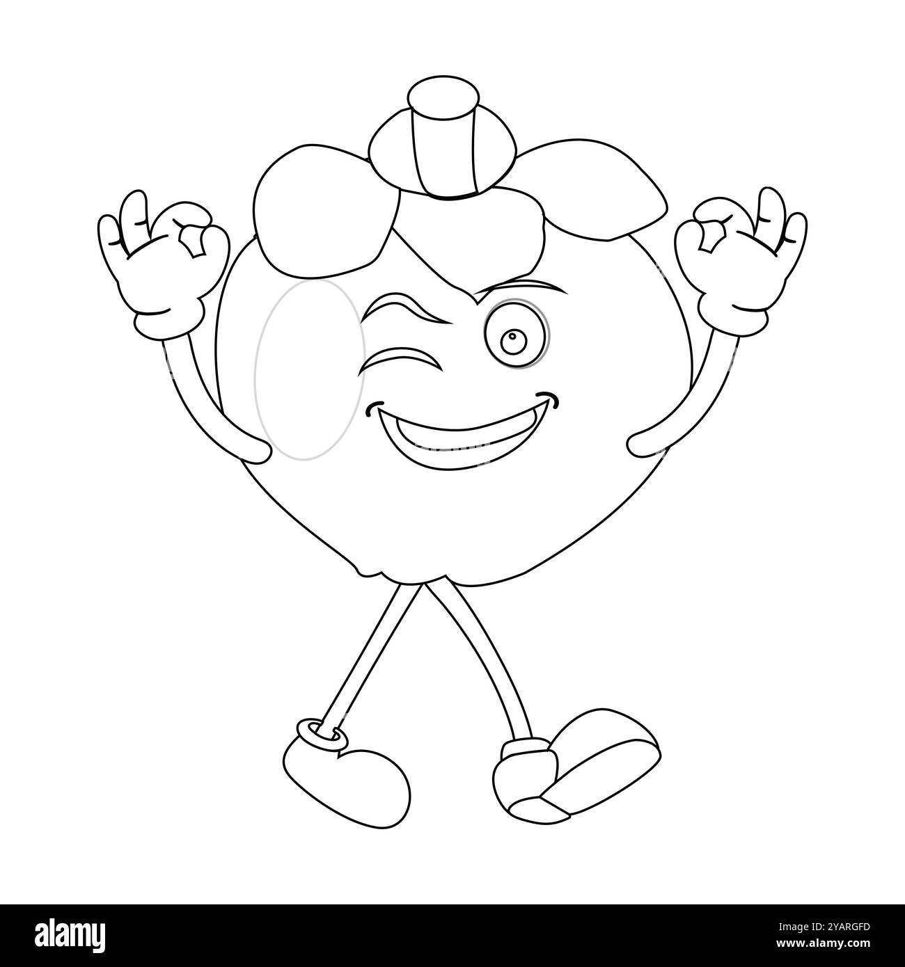 Personnage joyeux de fruit de mangoustan de bande dessinée. Mascotte est en format contour, idéal pour les livres de coloriage pour enfants, eps 10 Illustration de Vecteur