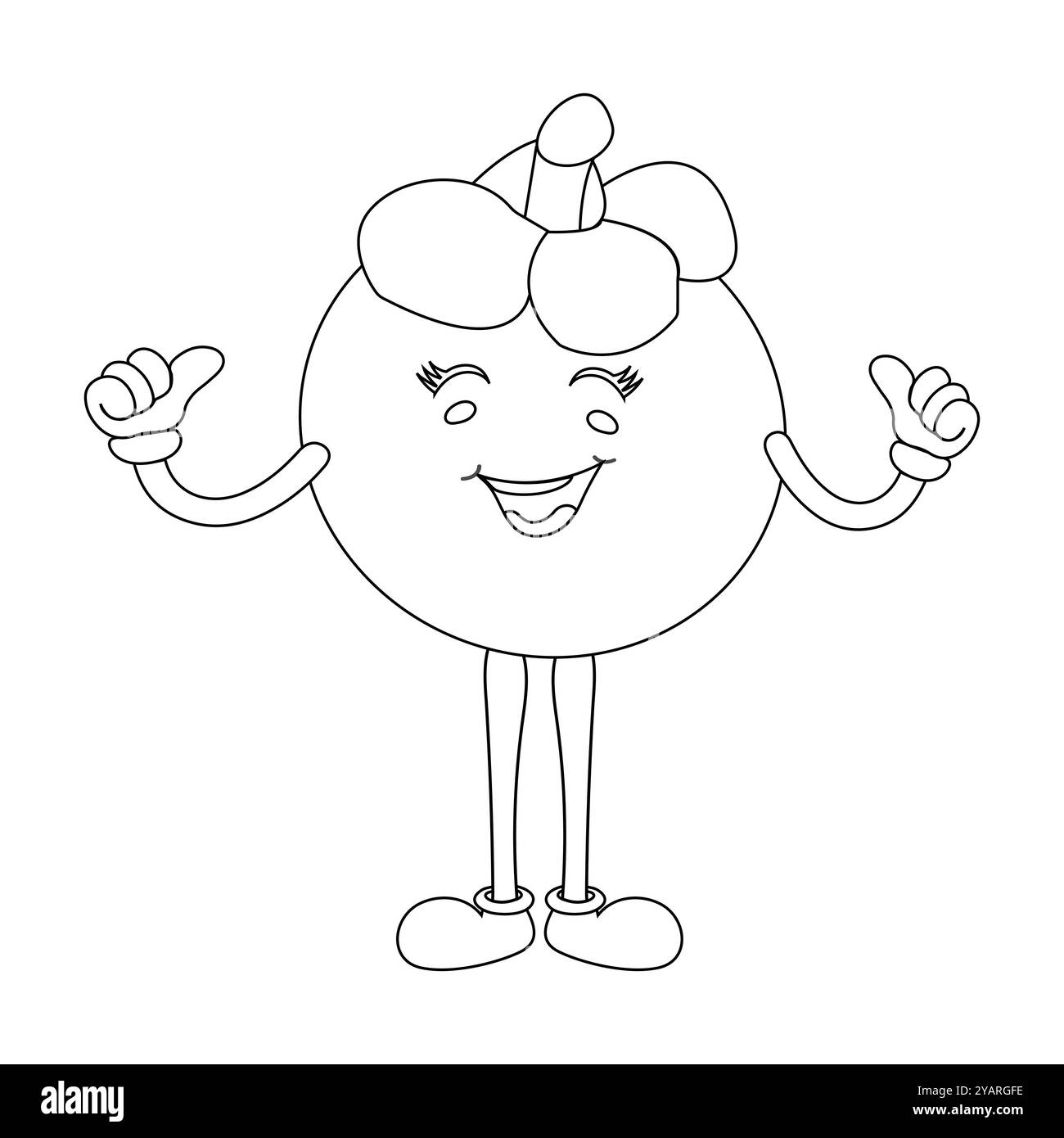 Personnage joyeux de fruit de mangoustan de bande dessinée. Mascotte est en format contour, idéal pour les livres de coloriage pour enfants, eps 10 Illustration de Vecteur