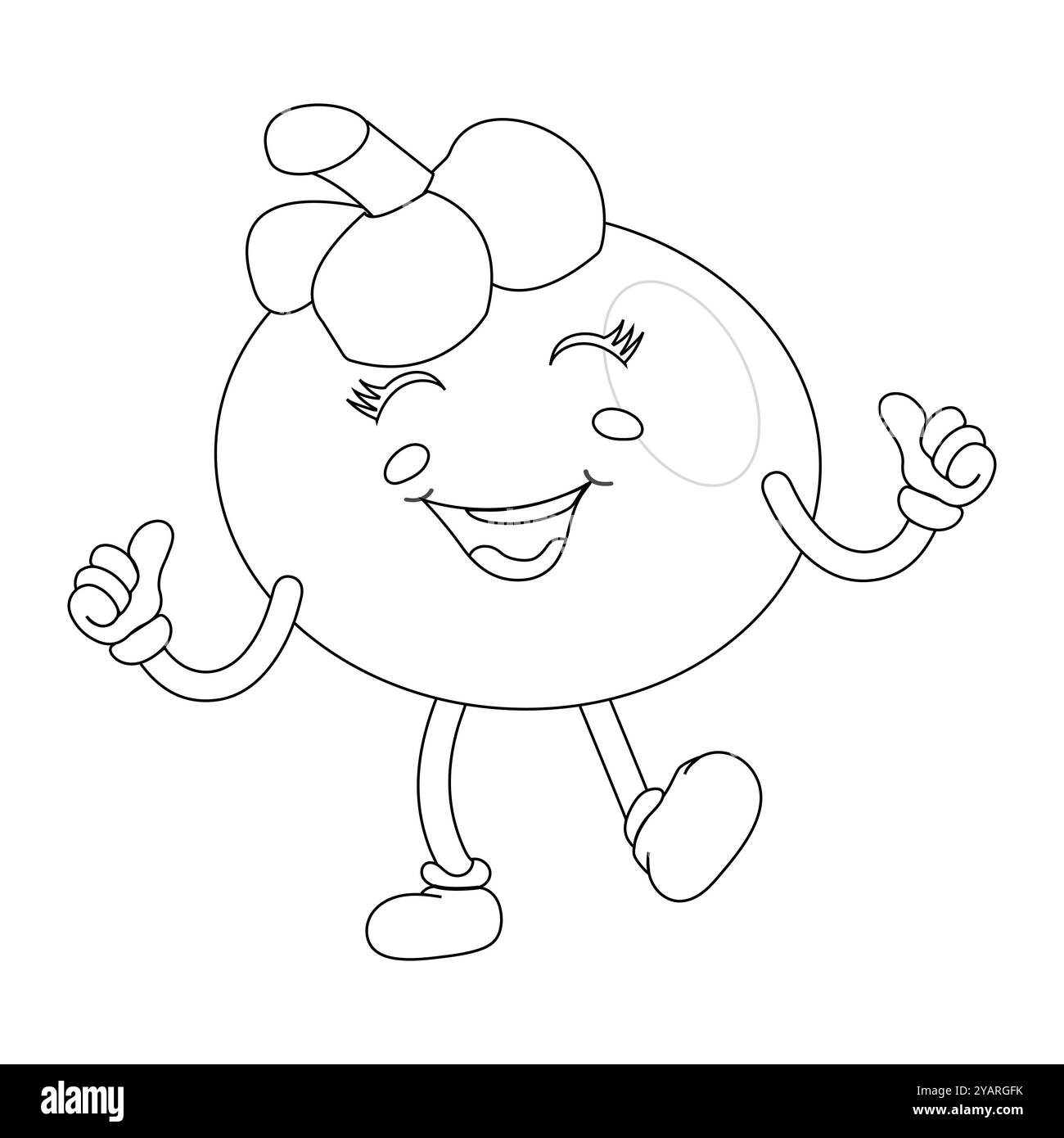 Personnage joyeux de fruit de mangoustan de bande dessinée. Mascotte est en format contour, idéal pour les livres de coloriage pour enfants, eps 10 Illustration de Vecteur
