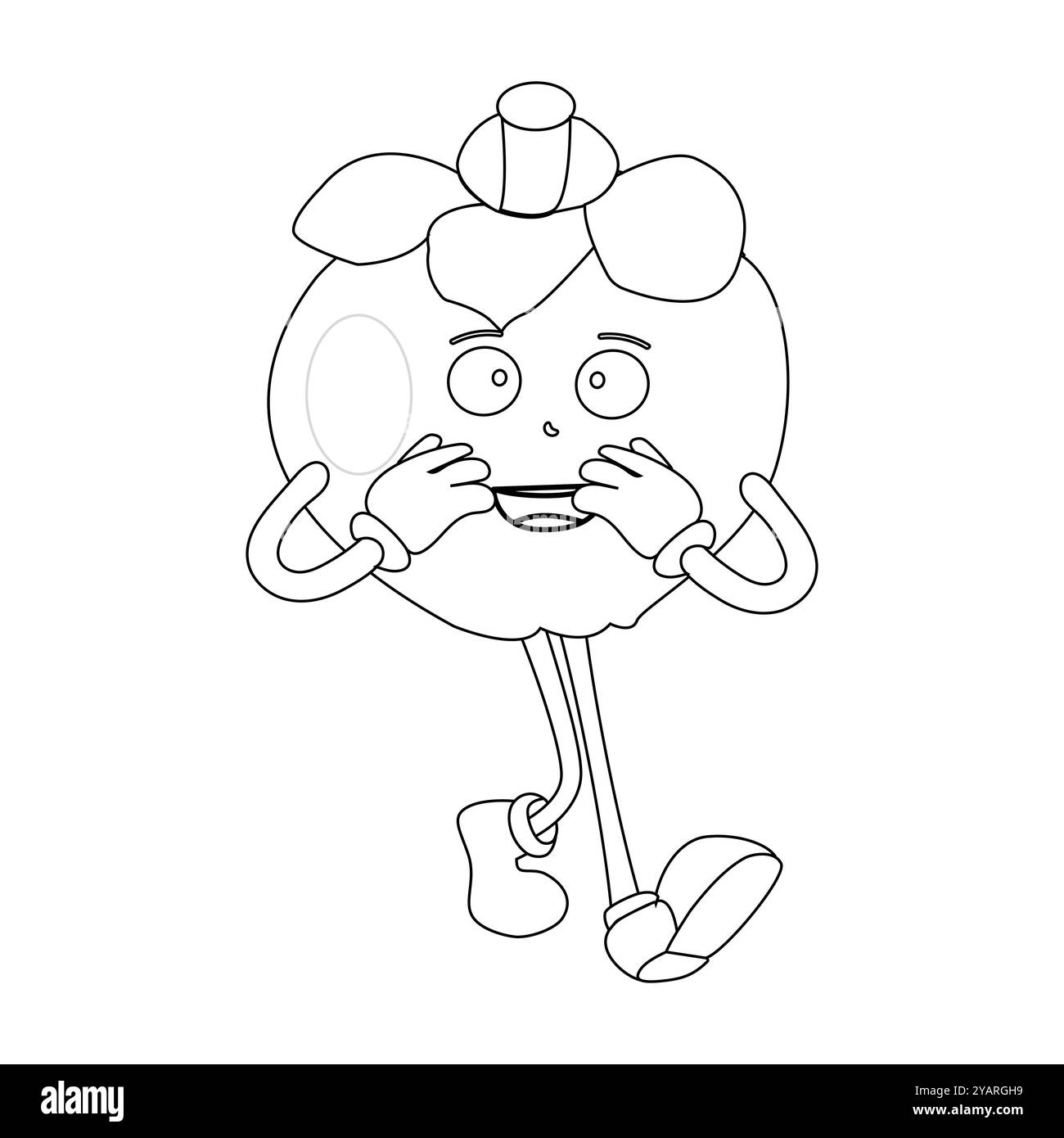 Personnage joyeux de fruit de mangoustan de bande dessinée. Mascotte est en format contour, idéal pour les livres de coloriage pour enfants, eps 10 Illustration de Vecteur