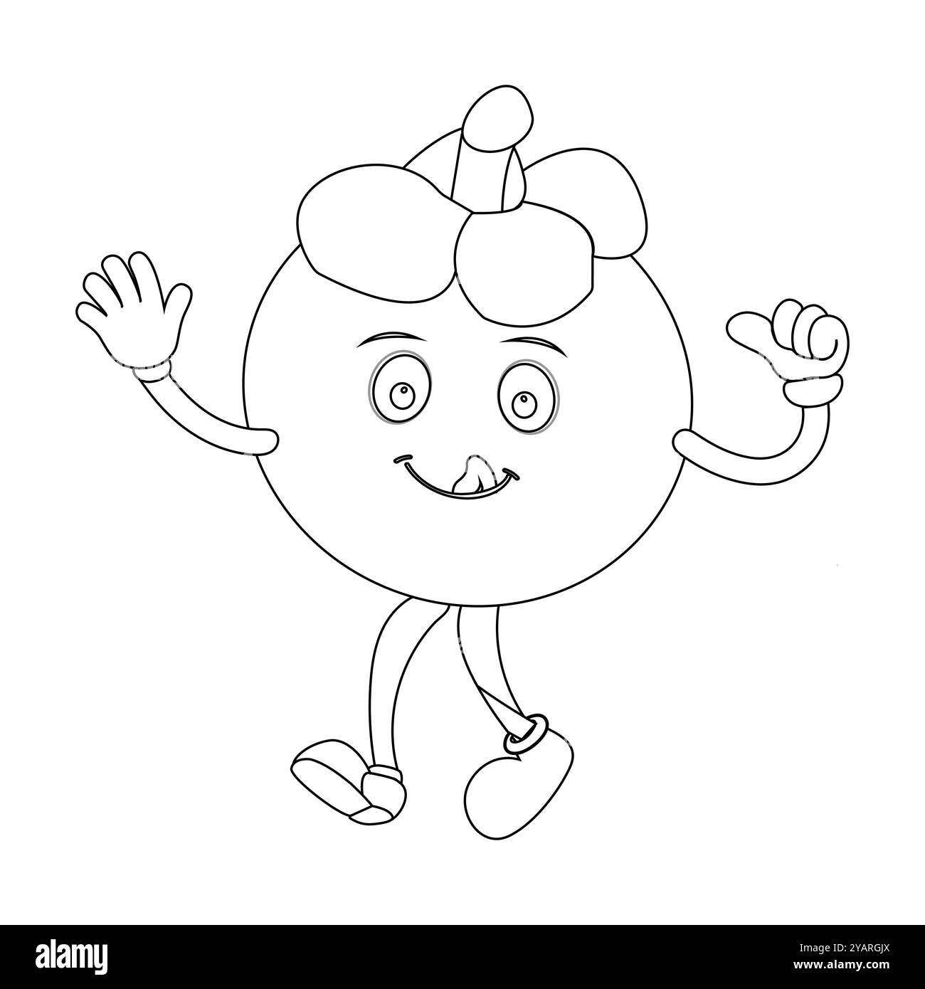 Personnage joyeux de fruit de mangoustan de bande dessinée. Mascotte est en format contour, idéal pour les livres de coloriage pour enfants, eps 10 Illustration de Vecteur