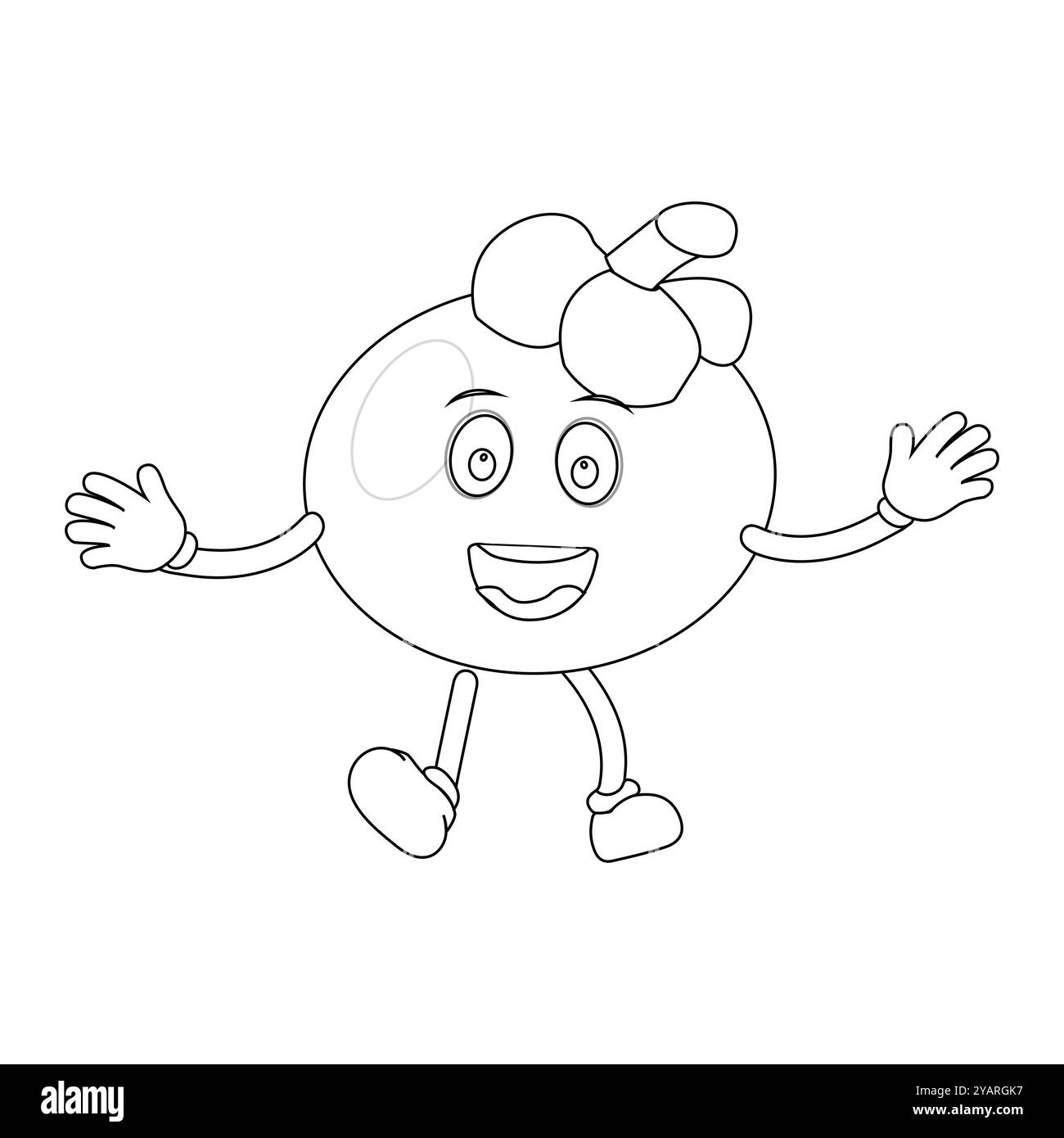 Personnage joyeux de fruit de mangoustan de bande dessinée. Mascotte est en format contour, idéal pour les livres de coloriage pour enfants, eps 10 Illustration de Vecteur
