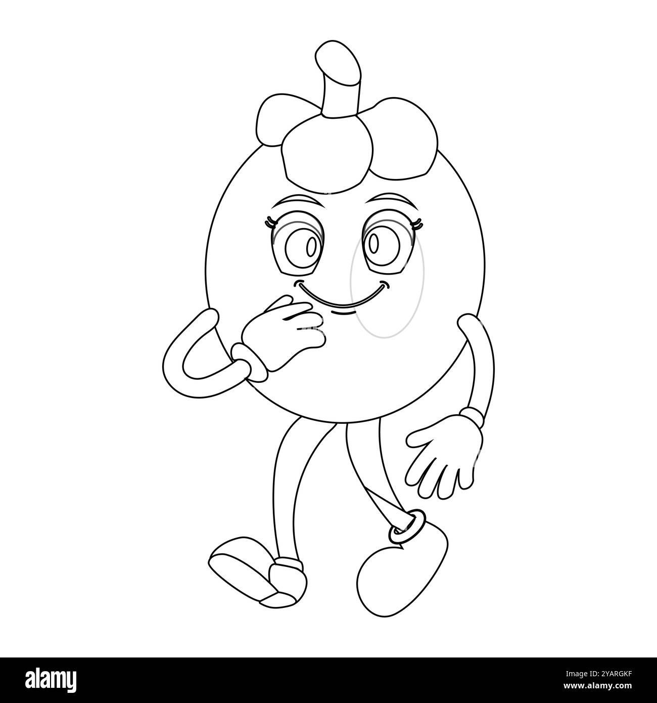 Personnage joyeux de fruit de mangoustan de bande dessinée. Mascotte est en format contour, idéal pour les livres de coloriage pour enfants, eps 10 Illustration de Vecteur