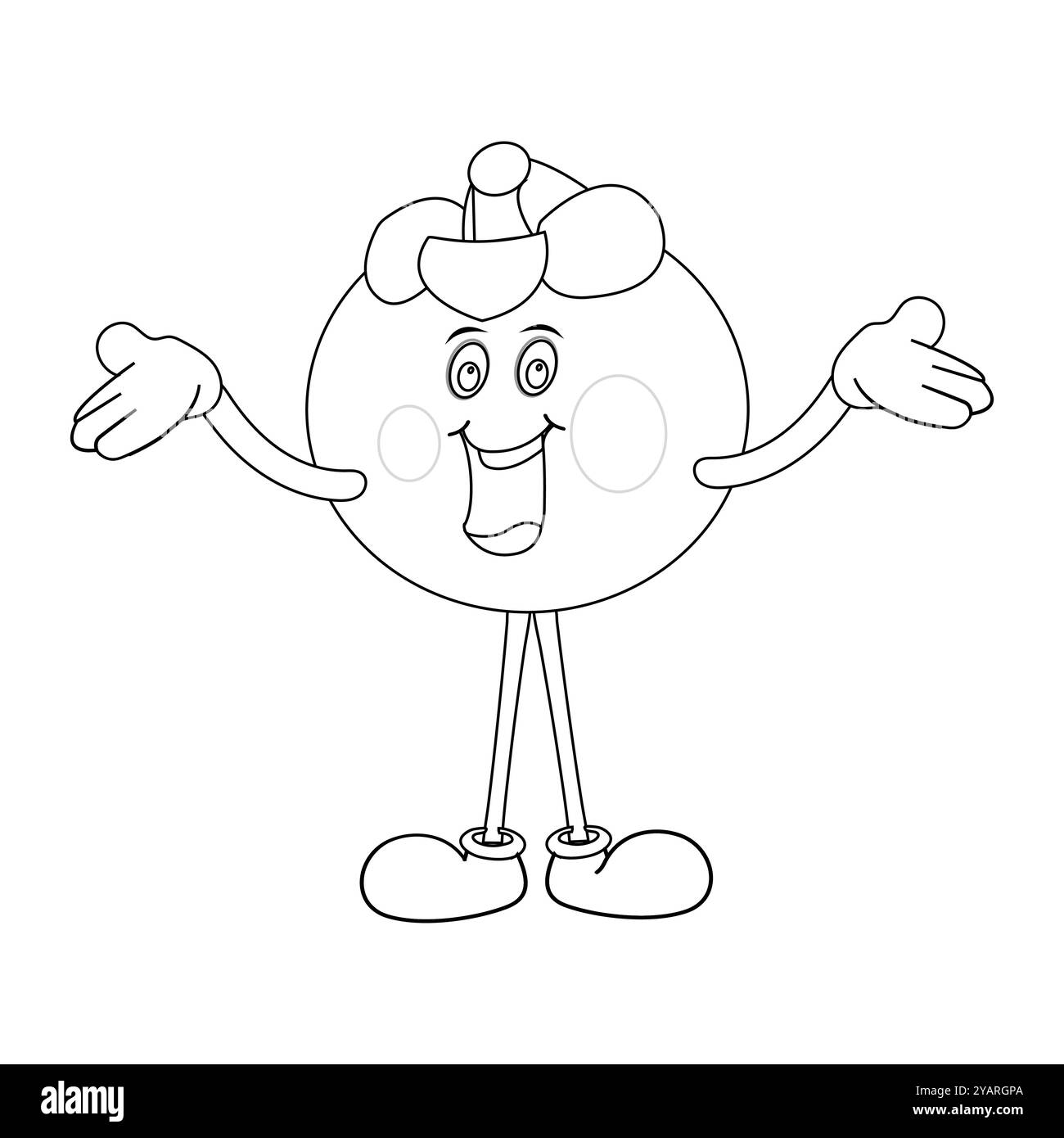 Personnage joyeux de fruit de mangoustan de bande dessinée. Mascotte est en format contour, idéal pour les livres de coloriage pour enfants, eps 10 Illustration de Vecteur