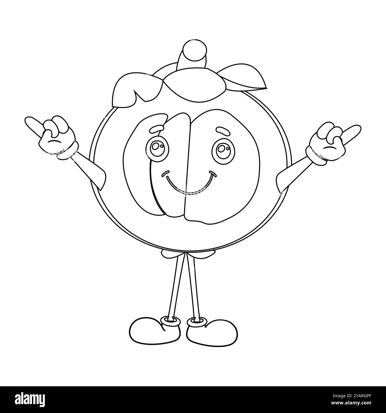 Personnage joyeux de fruit de mangoustan de bande dessinée. Mascotte est en format contour, idéal pour les livres de coloriage pour enfants, eps 10 Illustration de Vecteur