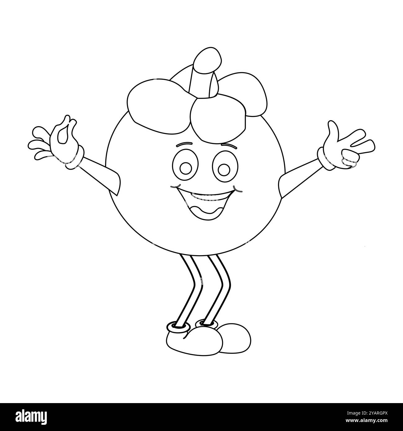 Personnage joyeux de fruit de mangoustan de bande dessinée. Mascotte est en format contour, idéal pour les livres de coloriage pour enfants, eps 10 Illustration de Vecteur