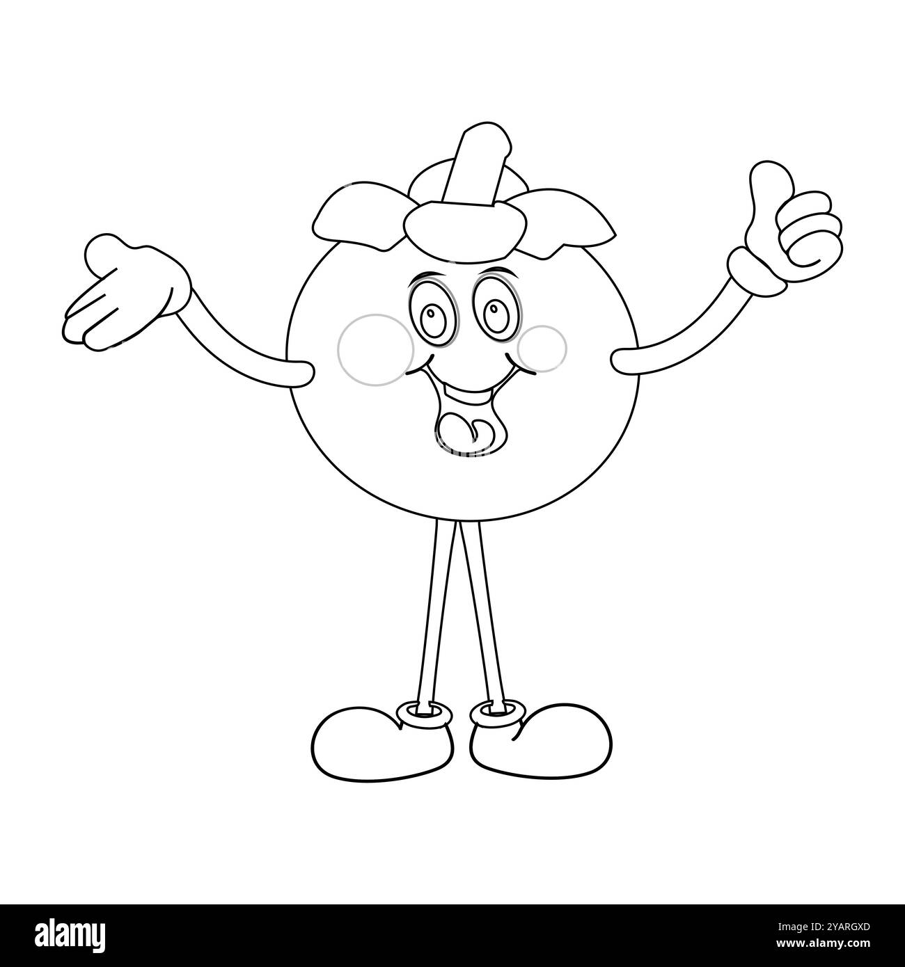 Personnage joyeux de fruit de mangoustan de bande dessinée. Mascotte est en format contour, idéal pour les livres de coloriage pour enfants, eps 10 Illustration de Vecteur