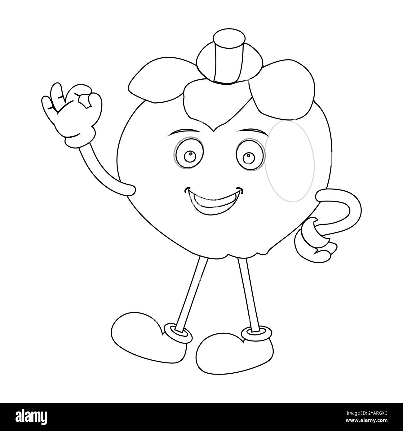 Personnage joyeux de fruit de mangoustan de bande dessinée. Mascotte est en format contour, idéal pour les livres de coloriage pour enfants, eps 10 Illustration de Vecteur