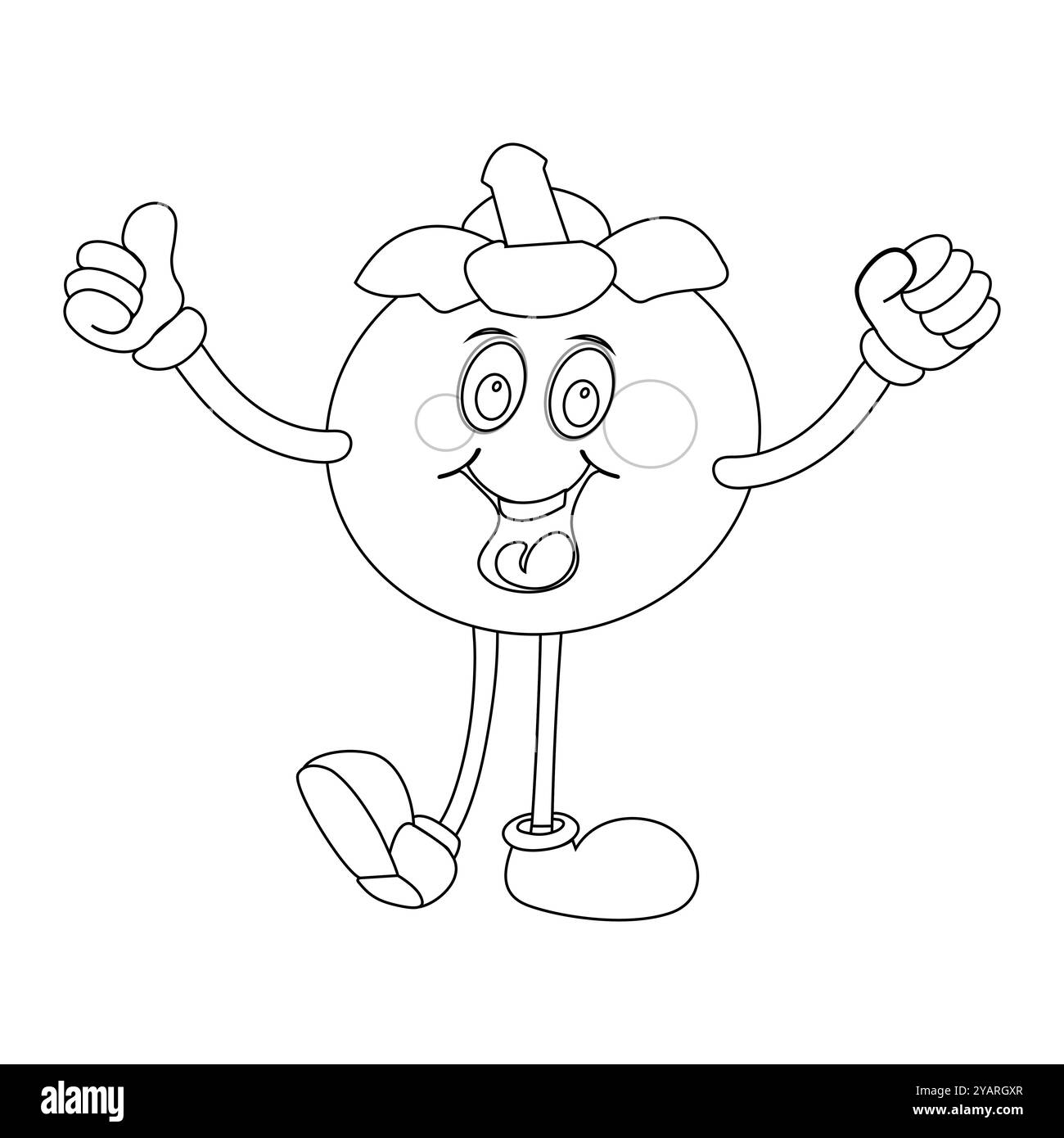 Personnage joyeux de fruit de mangoustan de bande dessinée. Mascotte est en format contour, idéal pour les livres de coloriage pour enfants, eps 10 Illustration de Vecteur