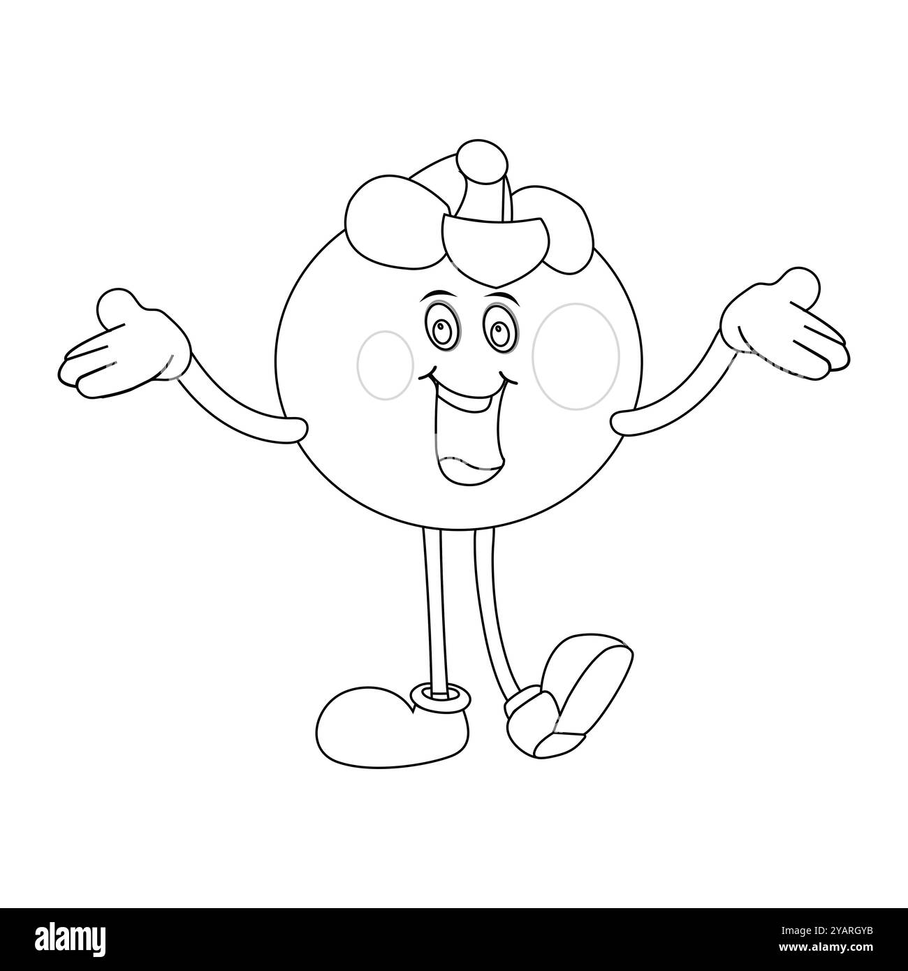 Personnage joyeux de fruit de mangoustan de bande dessinée. Mascotte est en format contour, idéal pour les livres de coloriage pour enfants, eps 10 Illustration de Vecteur