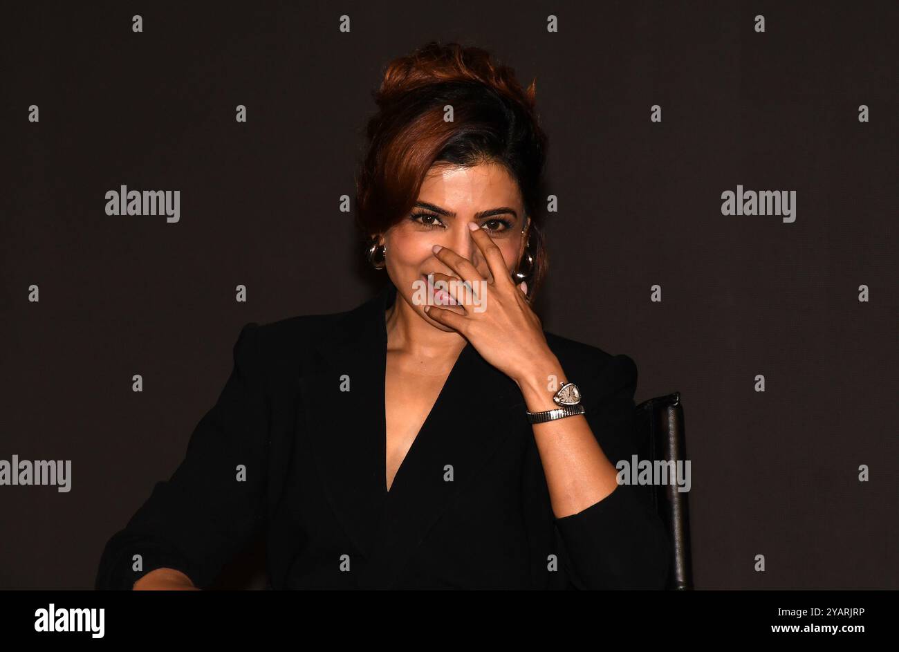 Mumbai, Inde. 15 octobre 2024. L'actrice indienne Samantha Ruth Prabhu est vue lors du lancement de la bande-annonce de sa prochaine websérie 'Citadel : Honey Bunny' à Mumbai. Crédit : SOPA images Limited/Alamy Live News Banque D'Images