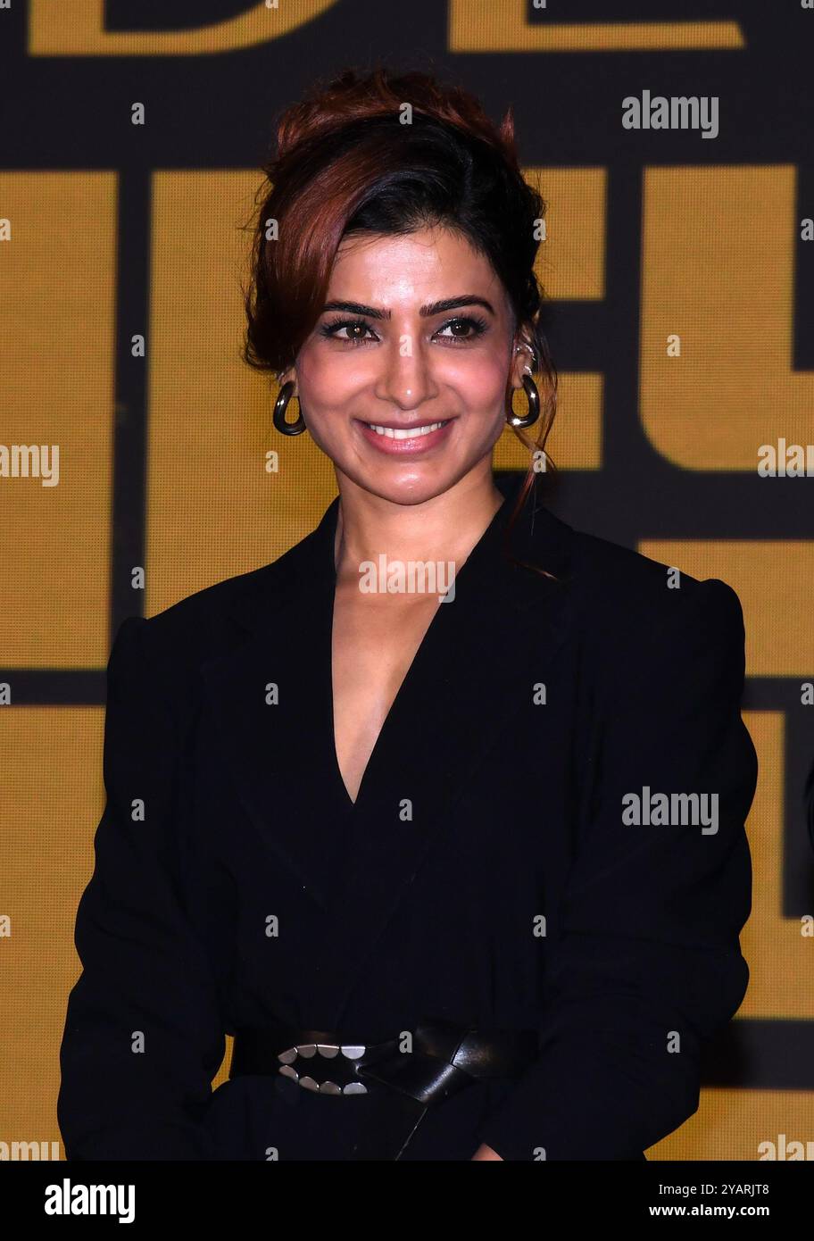 Mumbai, Inde. 15 octobre 2024. L'actrice indienne Samantha Ruth Prabhu est vue lors du lancement de la bande-annonce de sa prochaine websérie 'Citadel : Honey Bunny' à Mumbai. Crédit : SOPA images Limited/Alamy Live News Banque D'Images