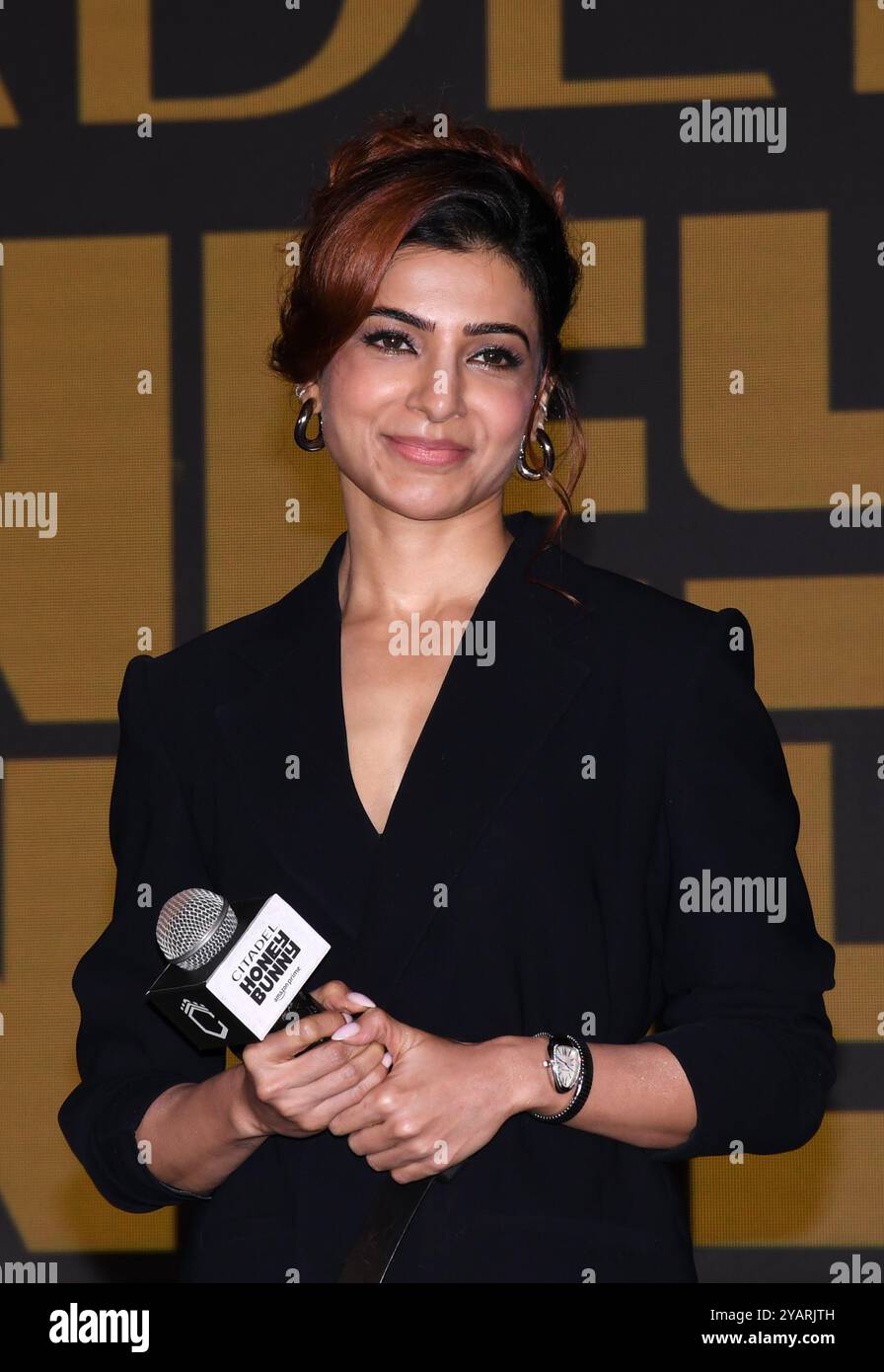 Mumbai, Inde. 15 octobre 2024. L'actrice indienne Samantha Ruth Prabhu est vue lors du lancement de la bande-annonce de sa prochaine websérie 'Citadel : Honey Bunny' à Mumbai. Crédit : SOPA images Limited/Alamy Live News Banque D'Images