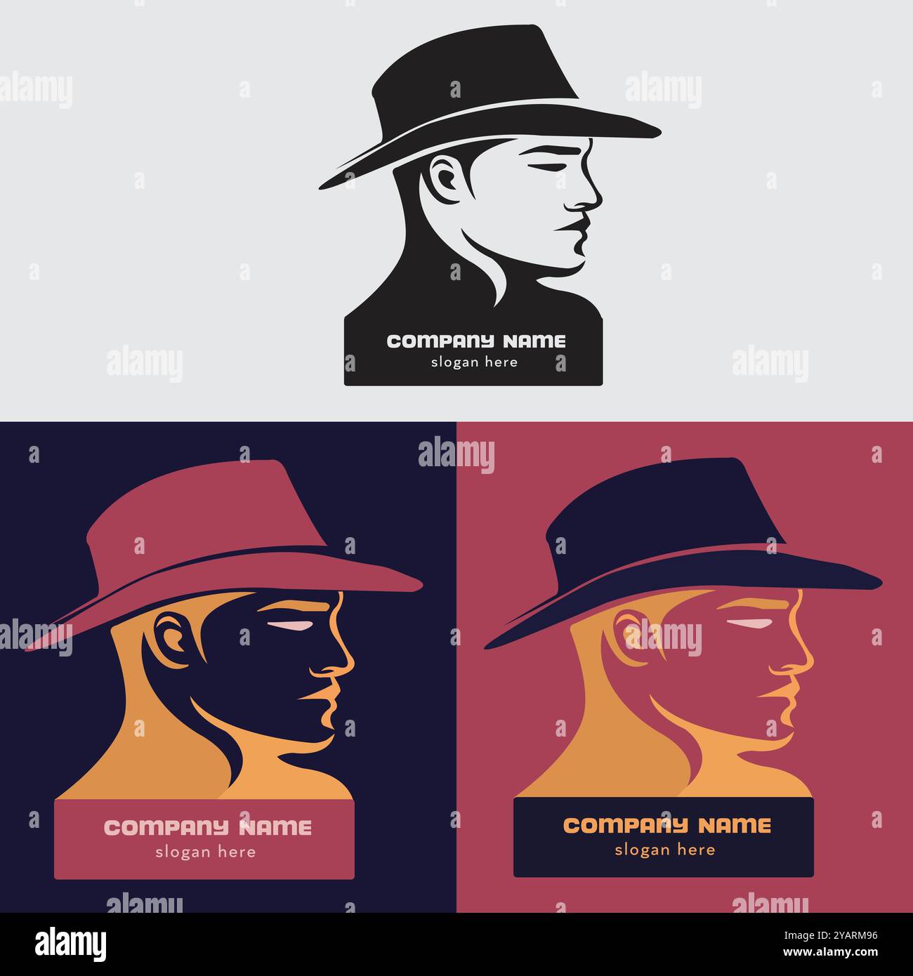 Homme minimaliste avec chapeau Vector logo Design Illustration de Vecteur