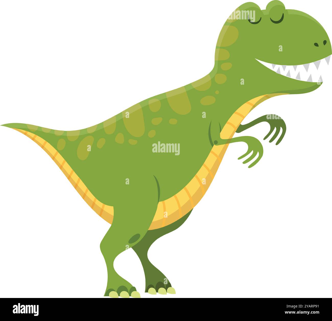 Illustration de dessin animé d'un dinosaure tyrannosaurus rex vert heureux de la période crétacé, souriant et à l'air amical Illustration de Vecteur