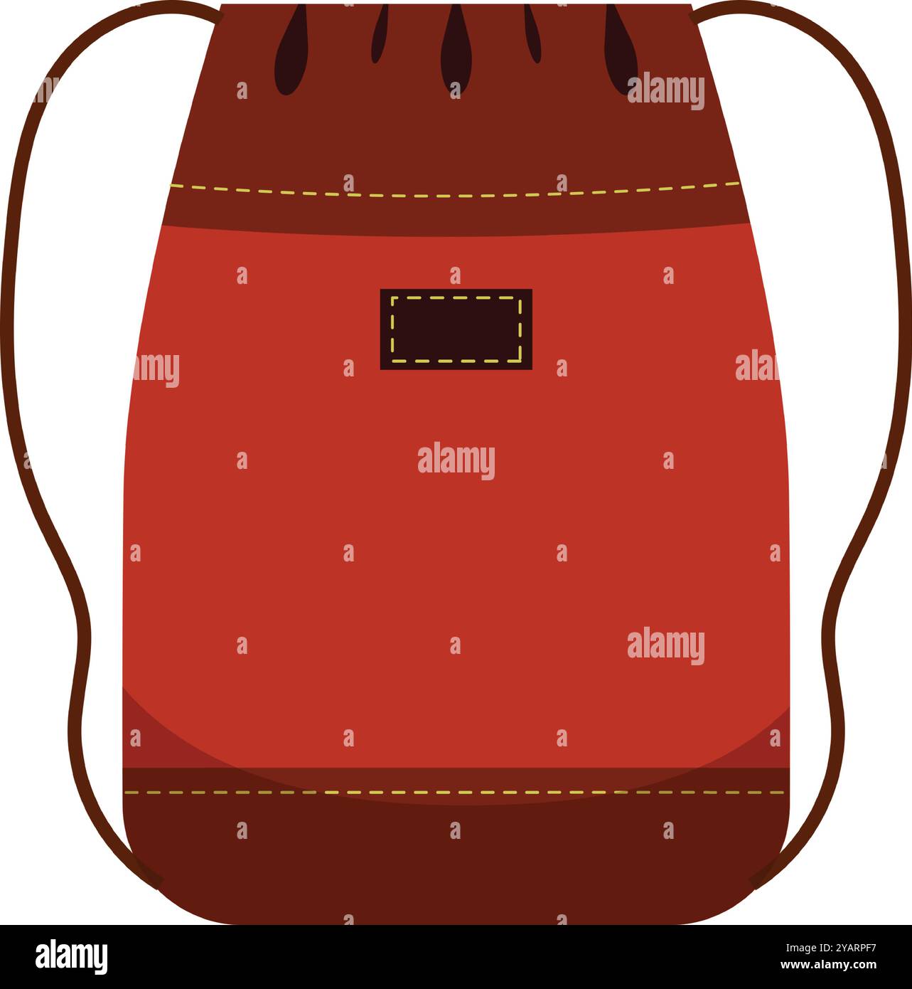 Sac à dos rouge avec fermeture par cordon de serrage et élégants détails en cuir, parfait pour transporter vos affaires avec style. Idéal pour mettre en valeur vos créations Illustration de Vecteur